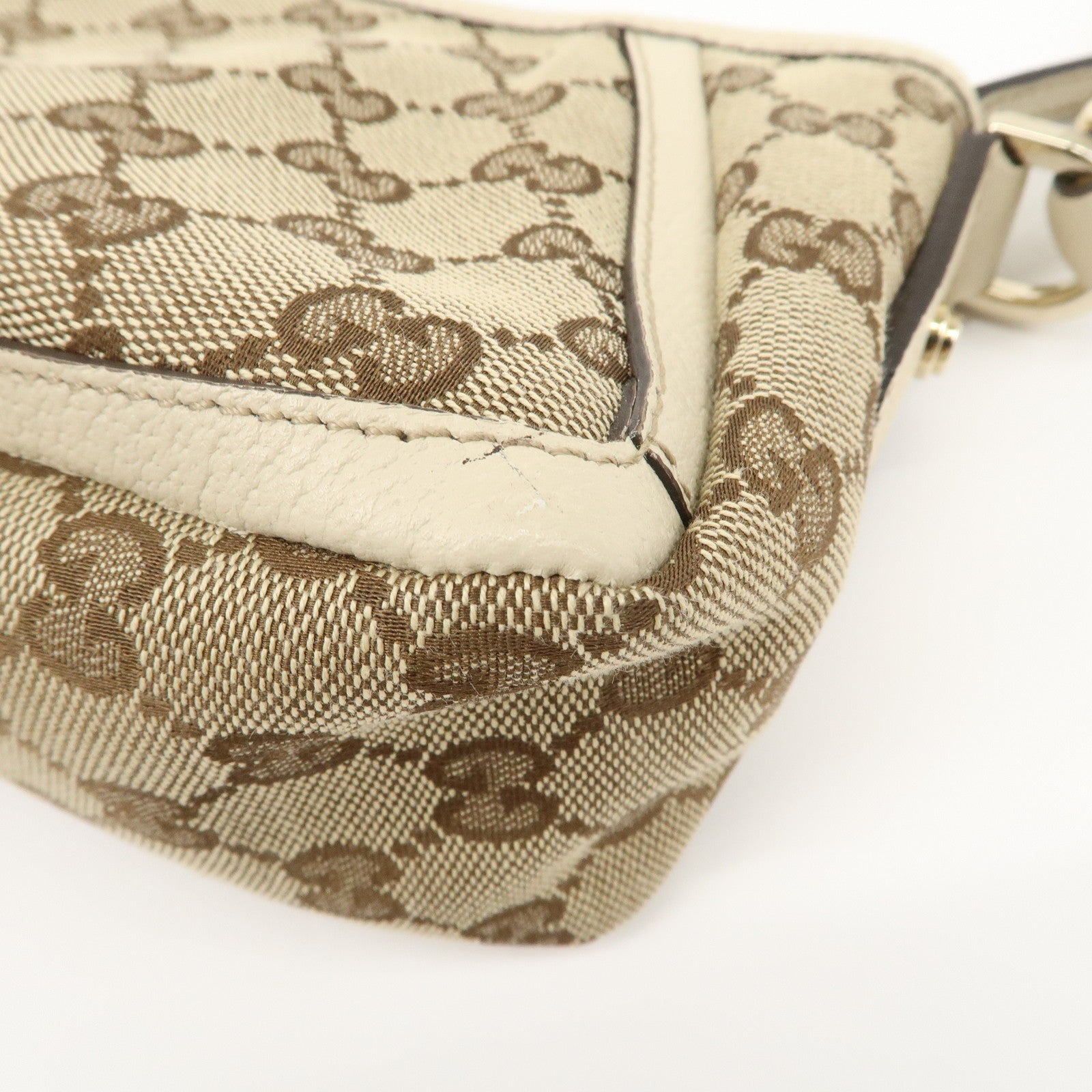 GUCCI Abbey GG Canvas Leather Shoulder Bag Beige Ivory 130939 Used