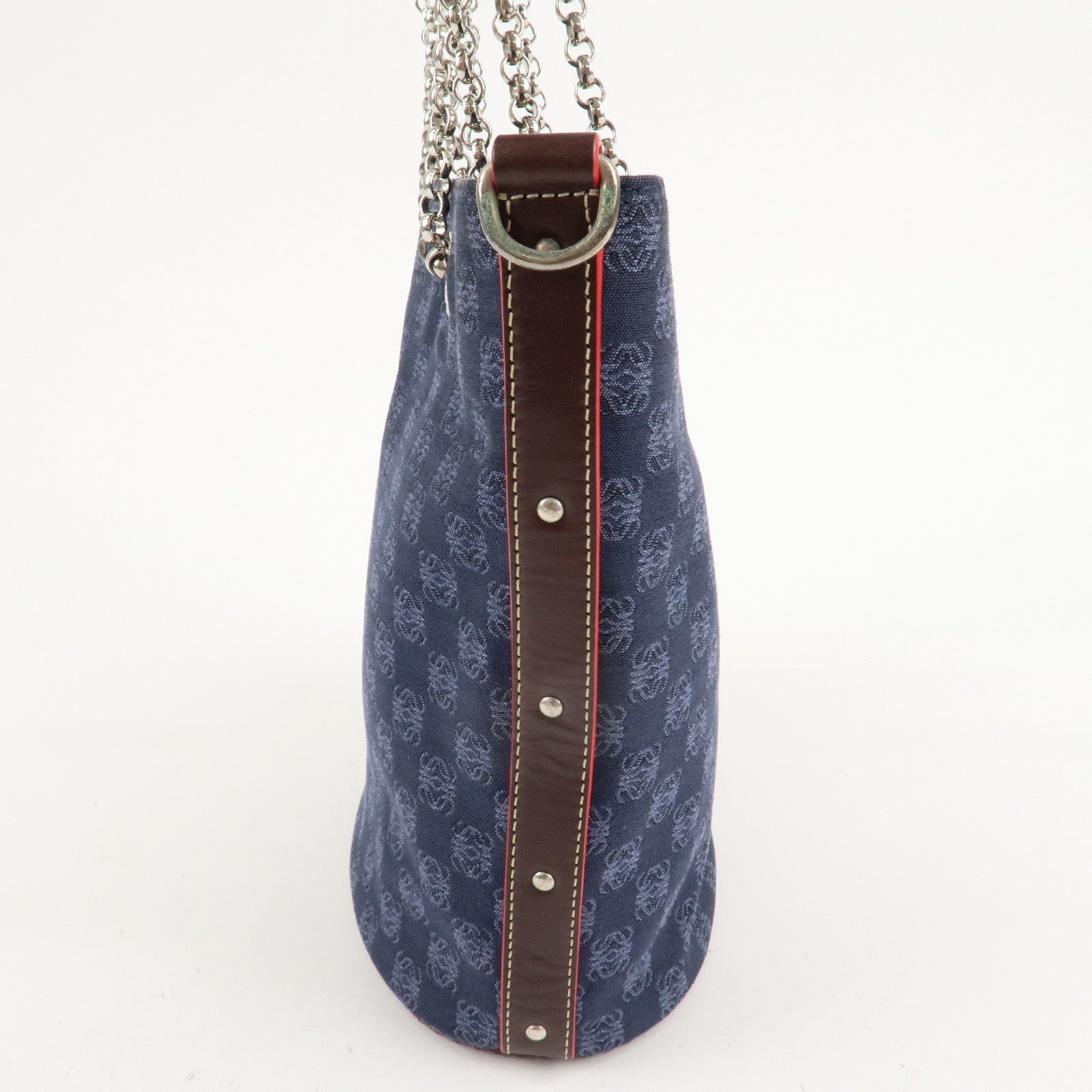 LOEWE Anagram Canvas Leather Chain Tote Bag Shoulder Bag Blue