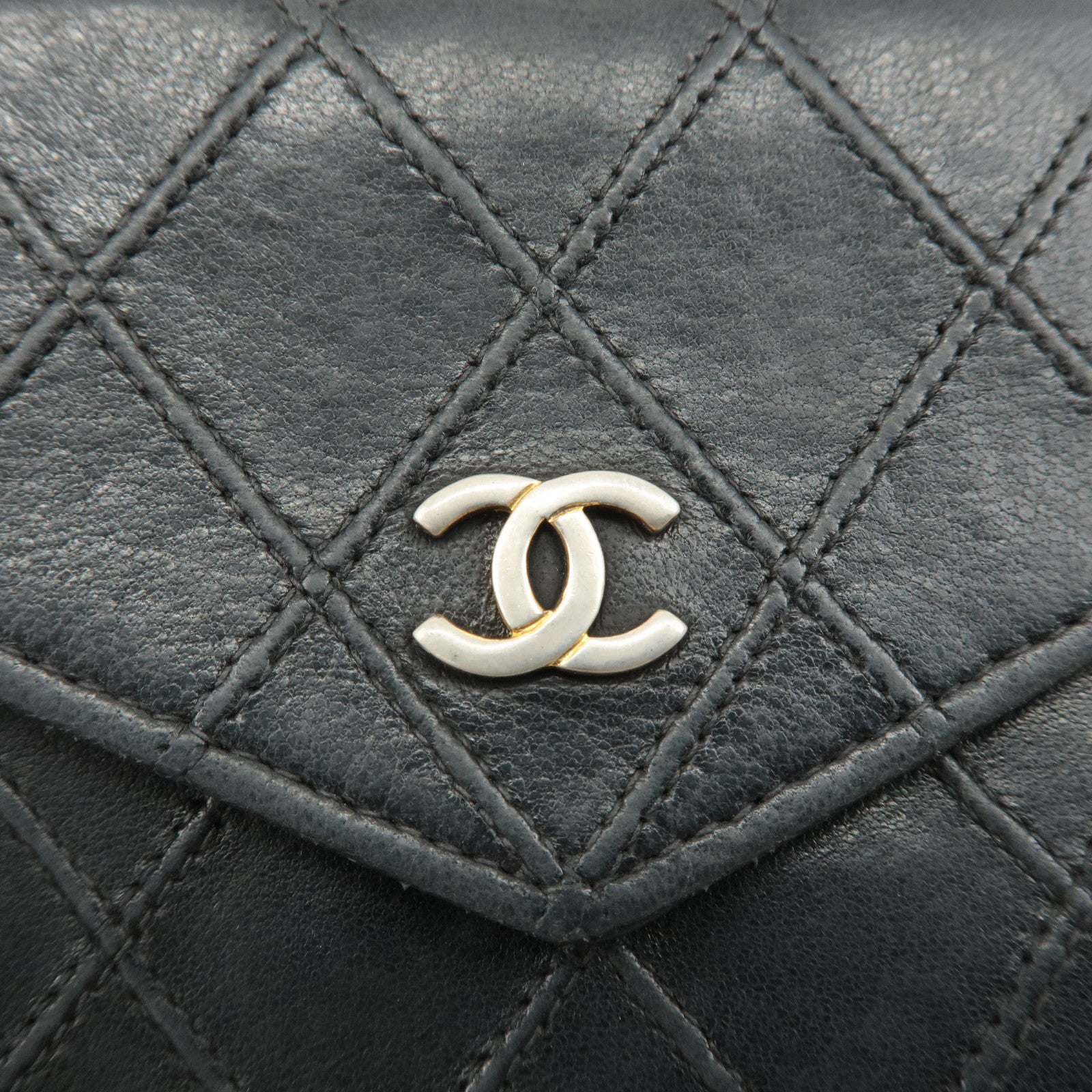 CHANEL Bicolore Lamb Skin Coco Mark Bi-fold Wallet Black