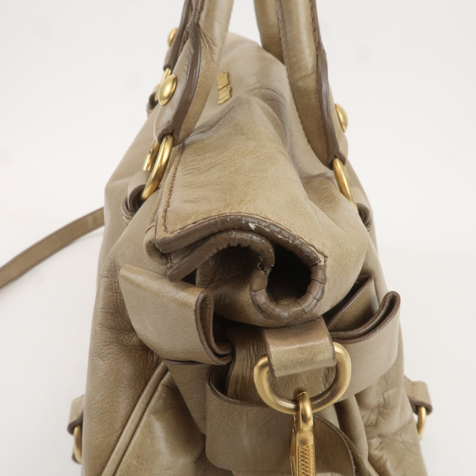 MIU MIU Leather 2Way Shoulder Bag Hand Bag Beige RT0365