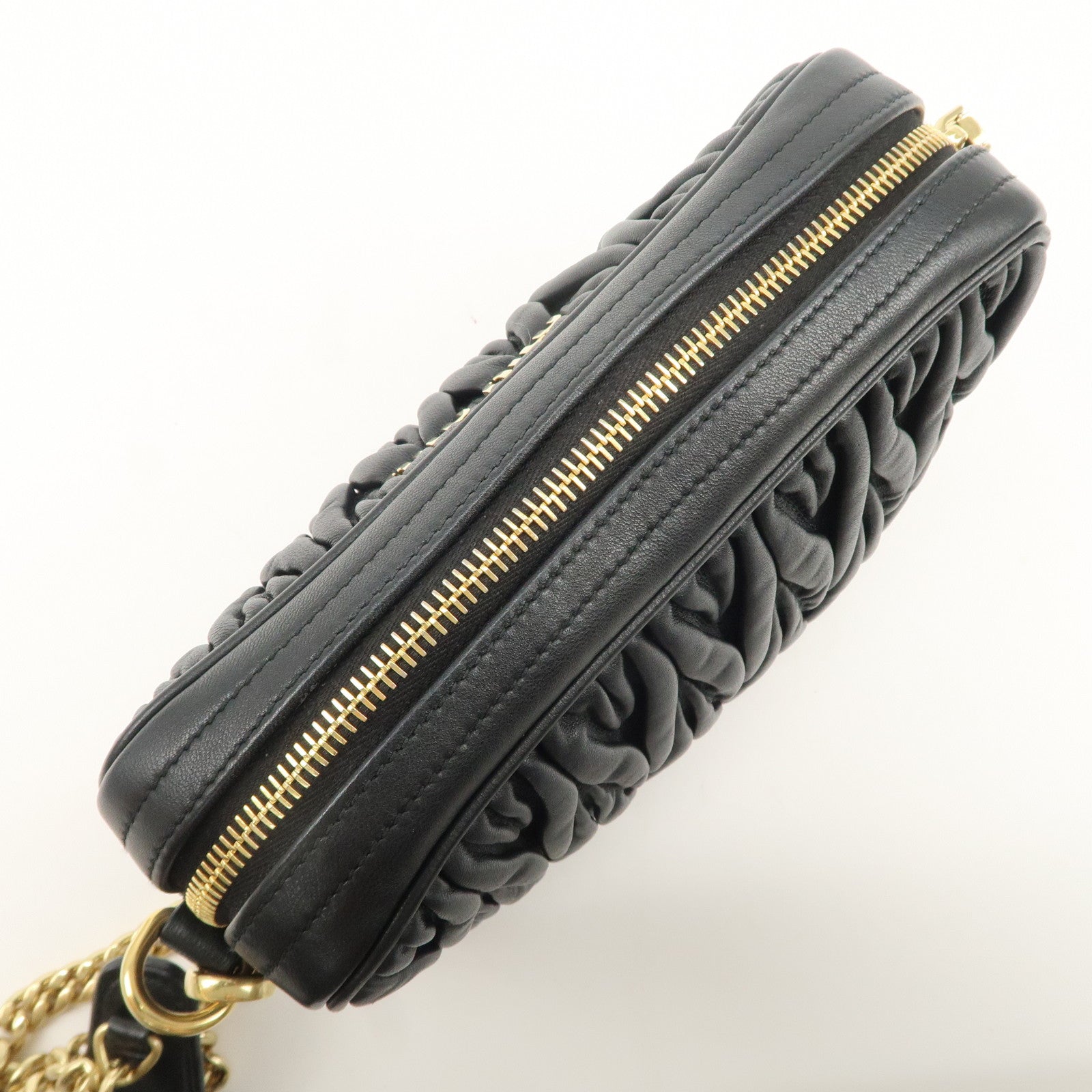 MIU MIU Matelasse Leather Chain Shoulder Bag Crossbody Bag Black