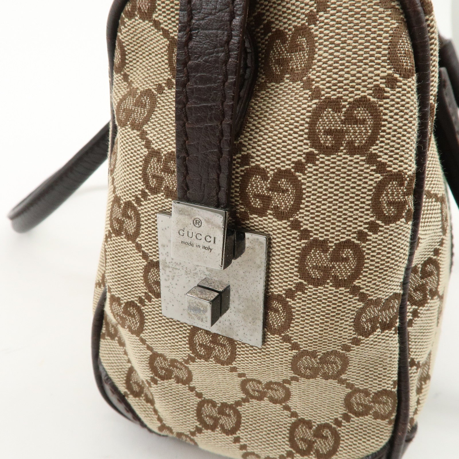 GUCCI GG Canvas Leather Mini Boston Bag Beige Brown 30458 Used