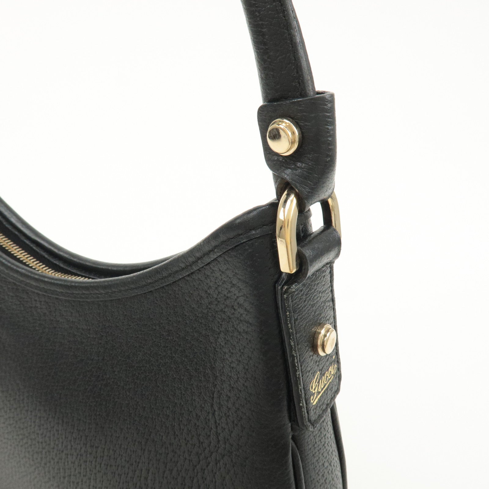 GUCCI Abbey Leather Shoulder Bag Black Gold HDW 130738