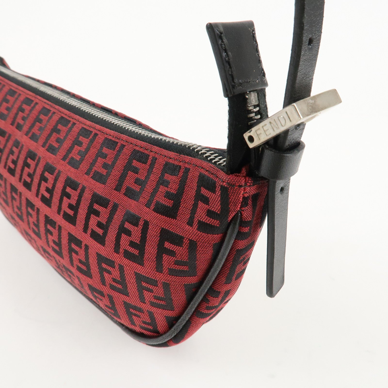 FENDI Zucchino Canvas Leather Accessory Pouch Hand Bag Black Red