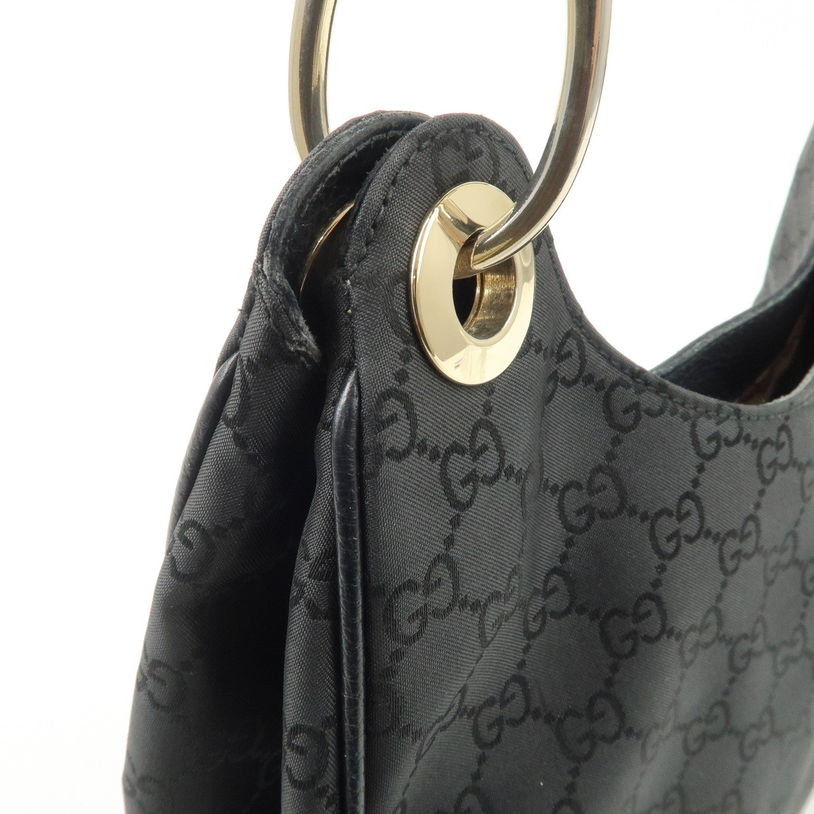 GUCCI GG Nylon Leather Shoulder Bag Hand Bag Black 257265 Used