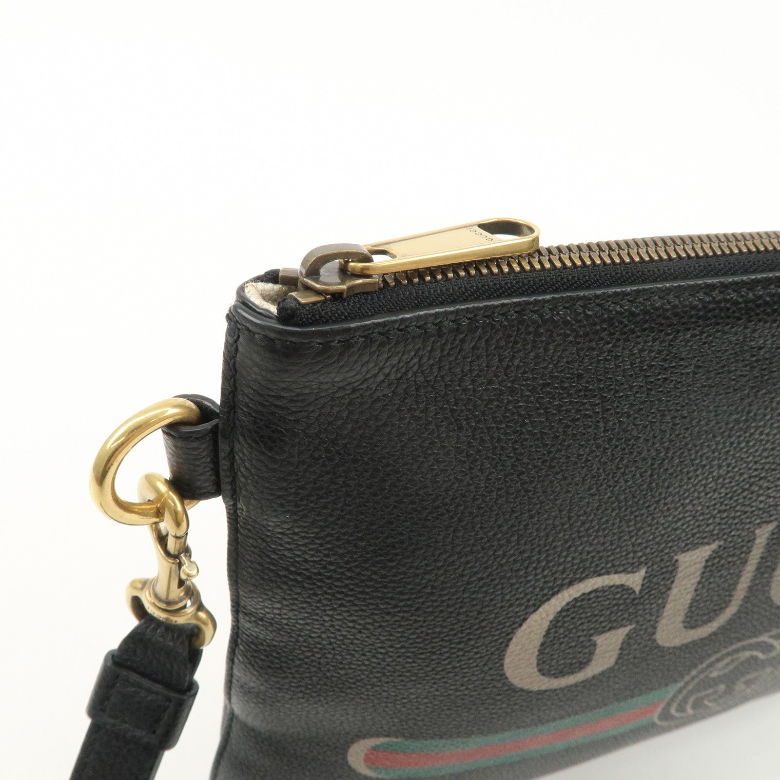 GUCCI Sherry Leather Portfolio Clutch Bag Medium Black 572770 Used