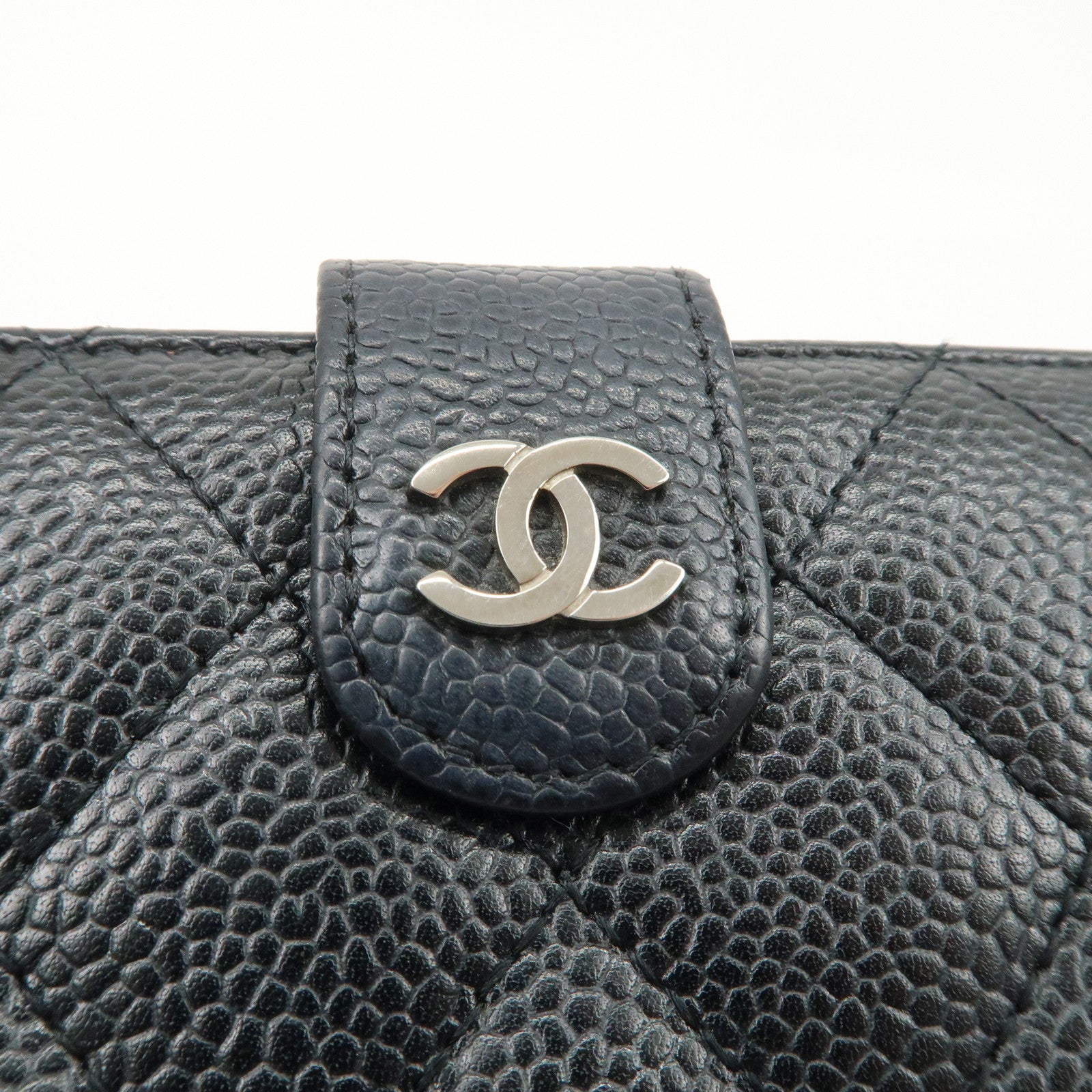 CHANEL COCO Mark Matelasse Caviar Skin Bi-fold Wallet A48667