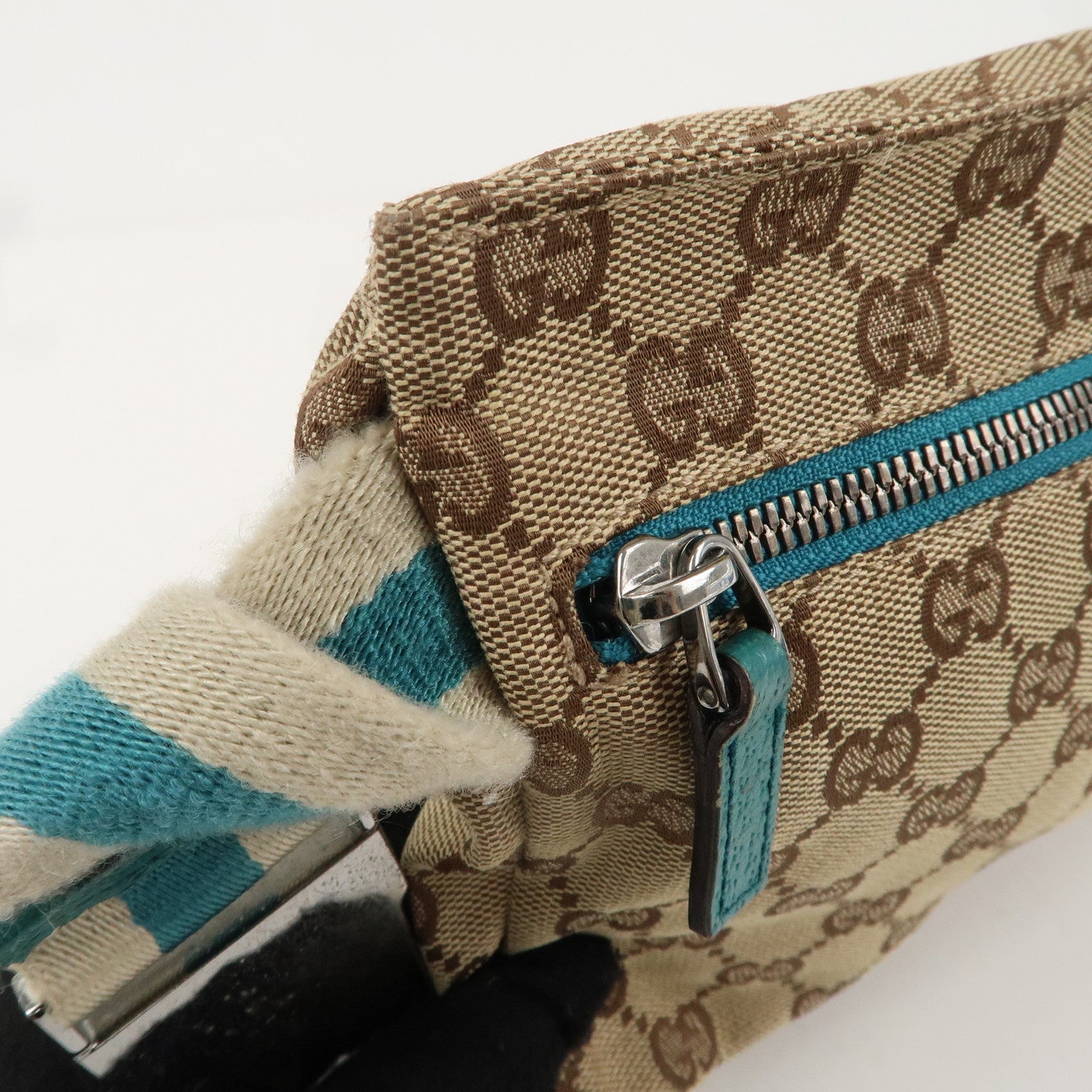 GUCCI GG Canvas Leather Waist Bag Crossbody Bag Turquoise 28566