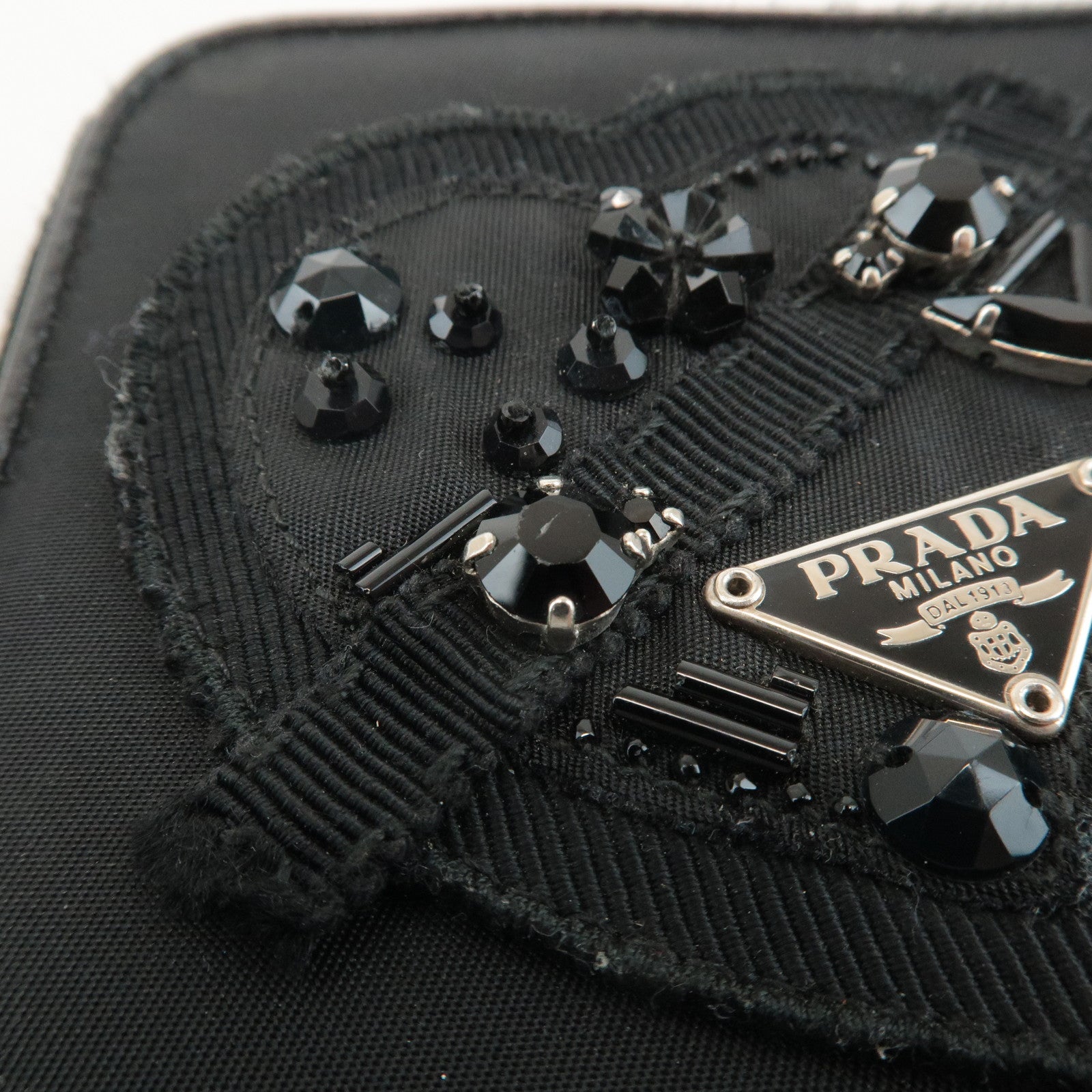 PRADA Logo Leather Round Zip Wallet Bijou Black