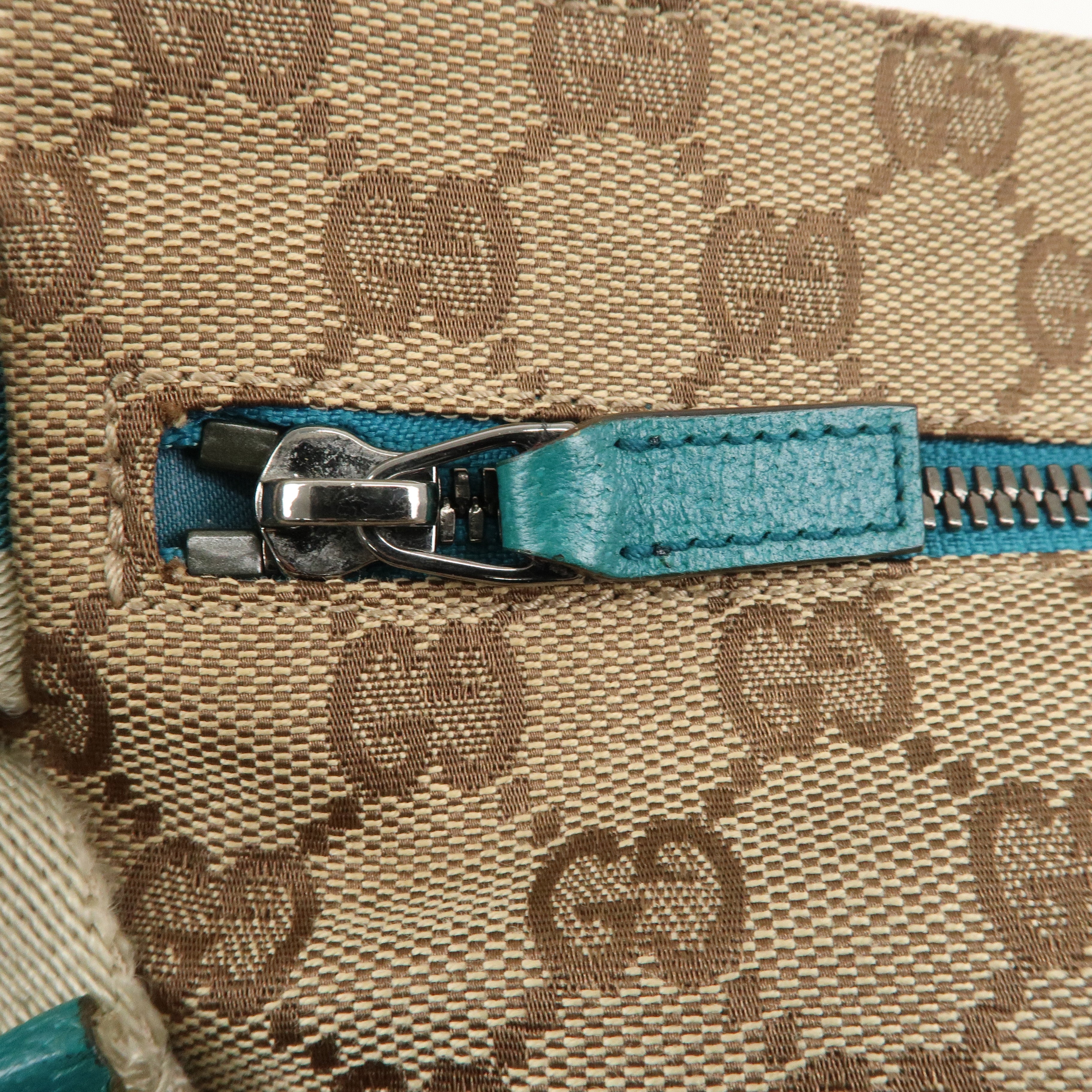 GUCCI GG Canvas Leather Waist Bag Crossbody Bag Turquoise 28566