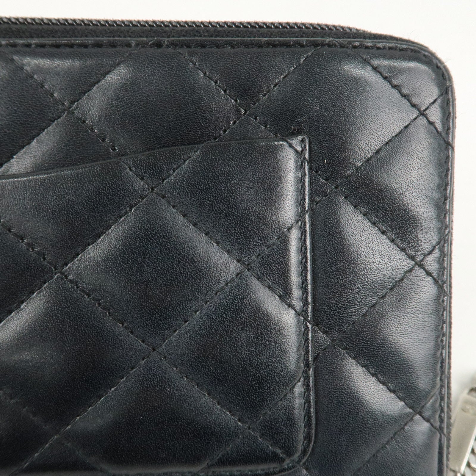 CHANEL Cambon Line Leather Round Zippy Long Wallet Black A26710