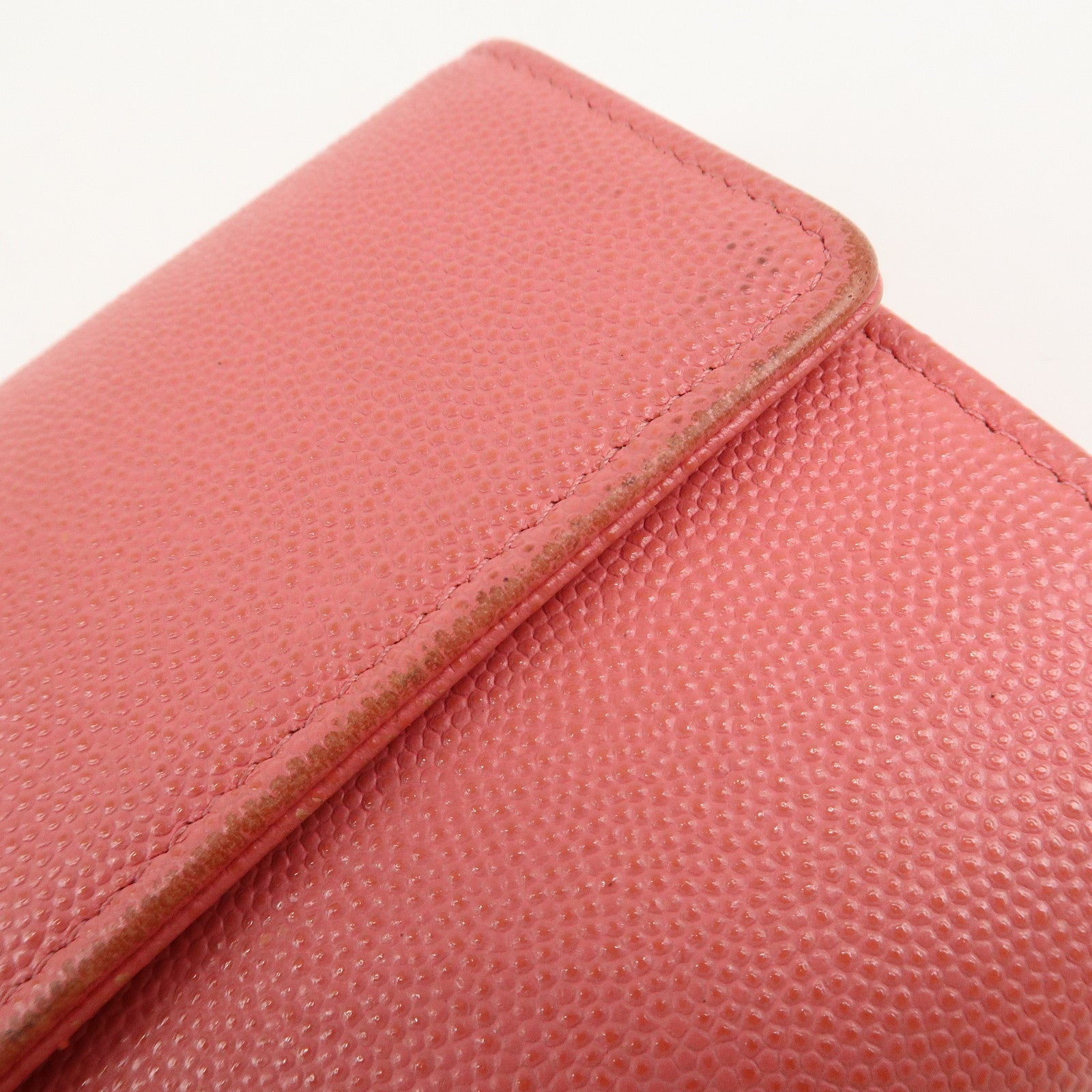 CHANEL Caviar Skin Coco Mark Bi-fold Long Wallet Pink Used