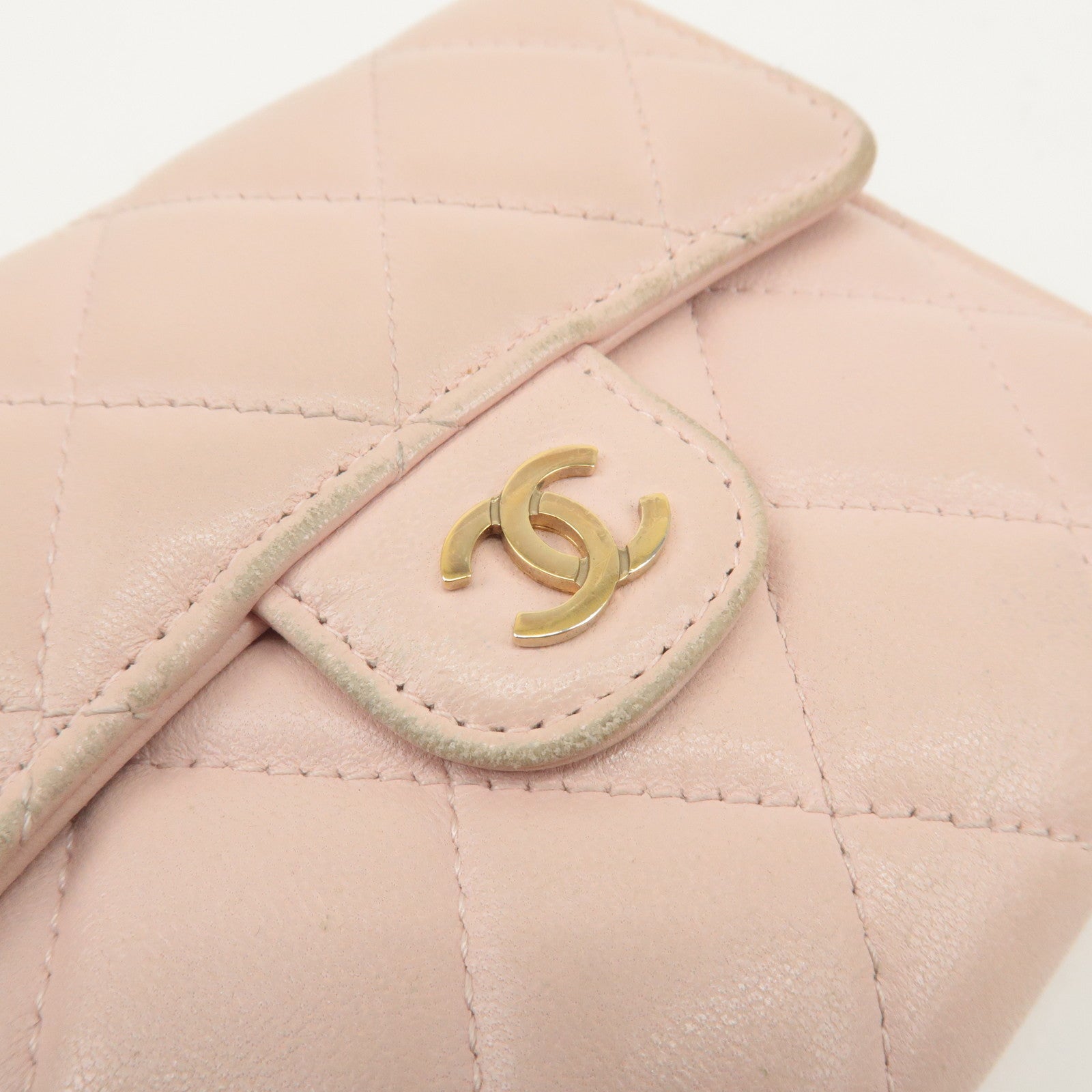 CHANEL Matelasse Lamb Skin Small Bi-fold Wallet Pink AP0231