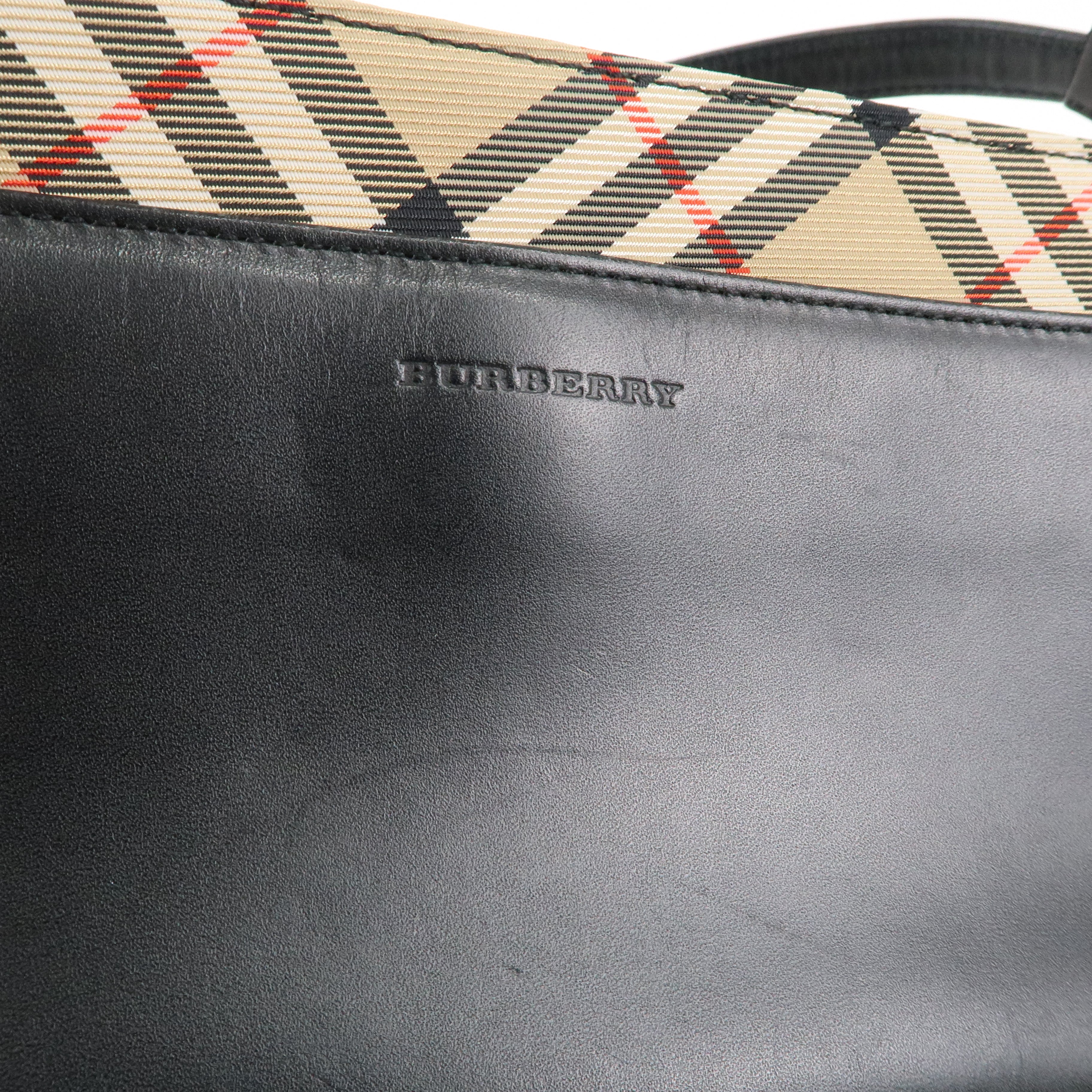 BURBERRY Canvas Leather Nova Plaid Shoulder Bag Beige Black