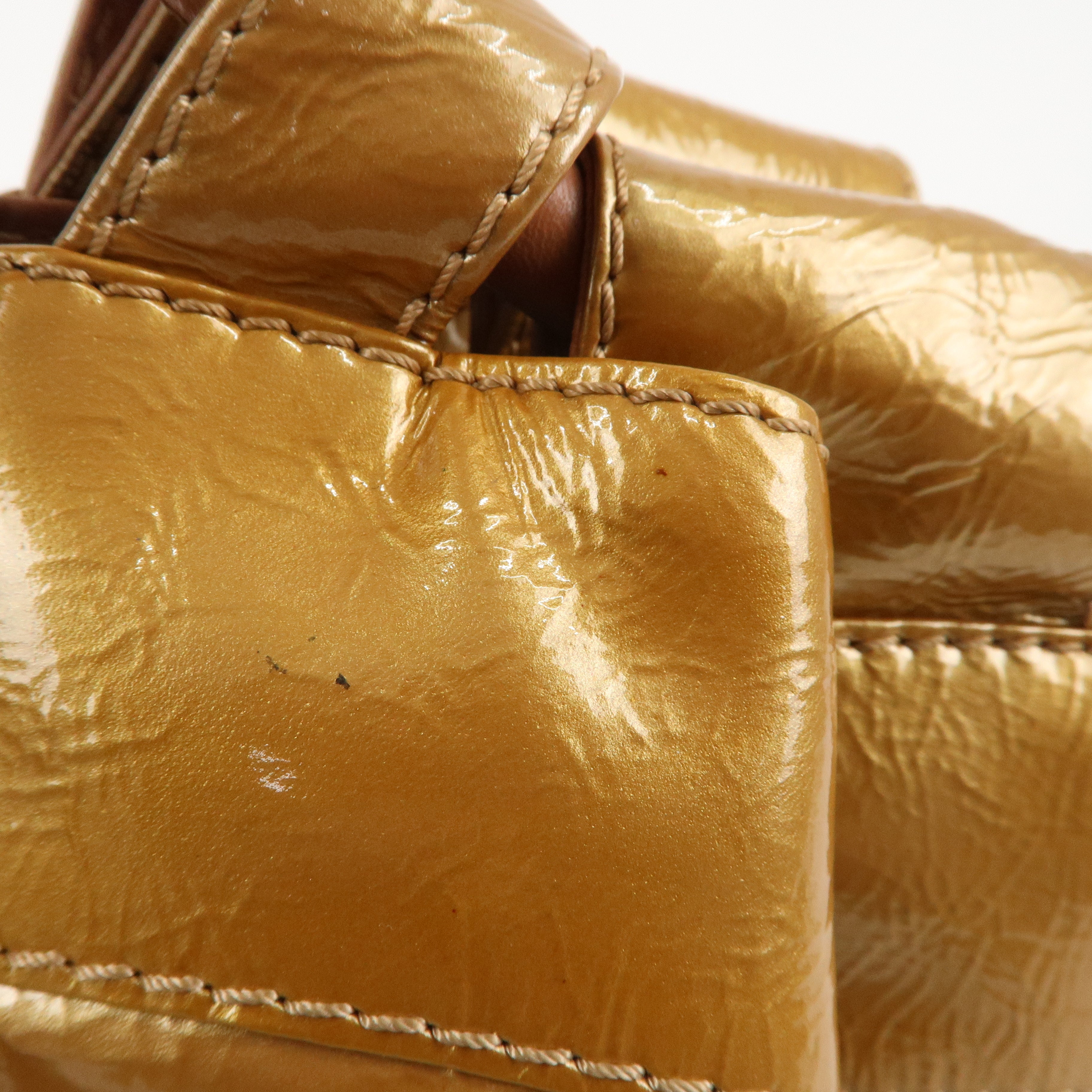 LOEWE Anagram Patent Leather Nappa Aire Hand Bag Gold