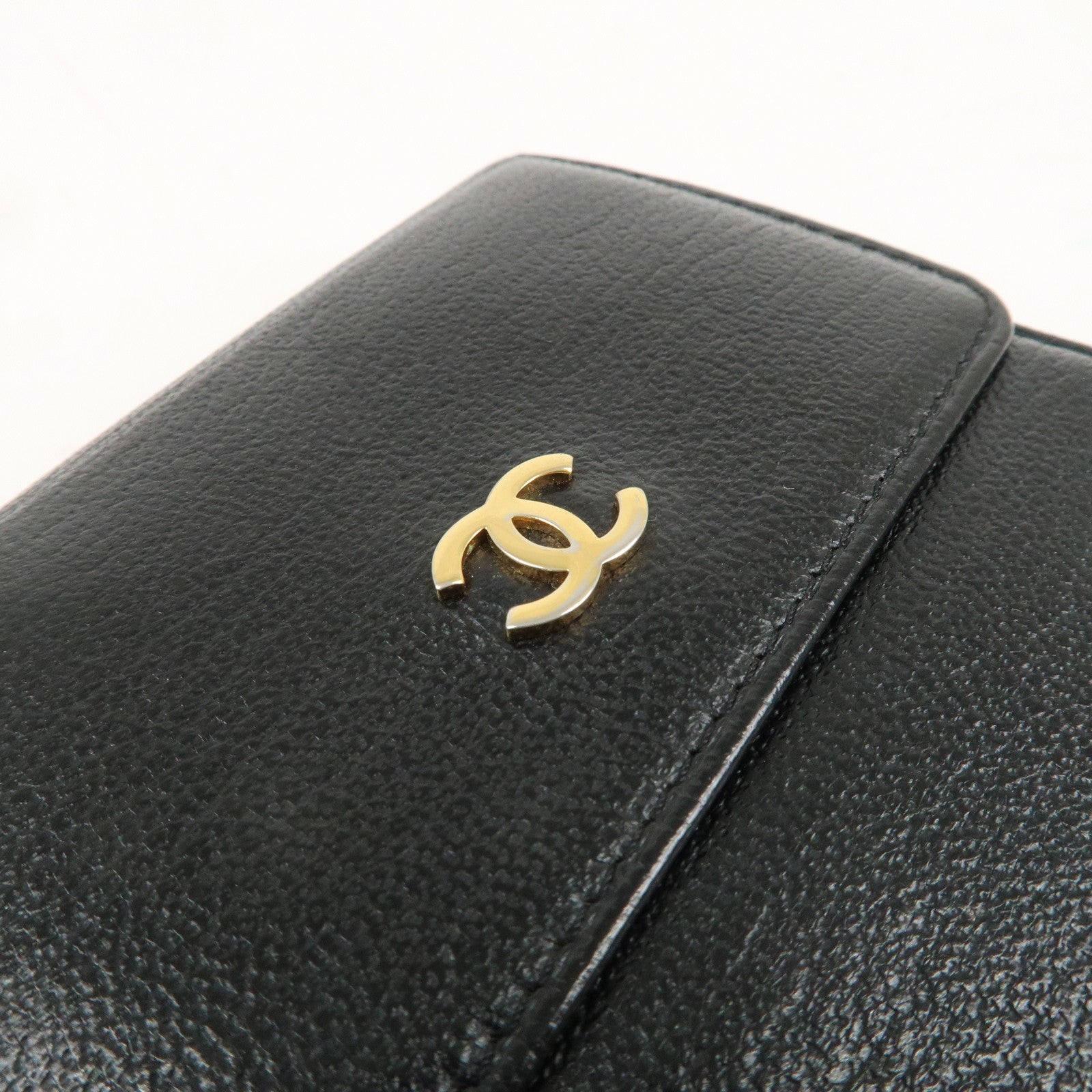 CHANEL Leather Double Hook Wallet Black Gold Hardware