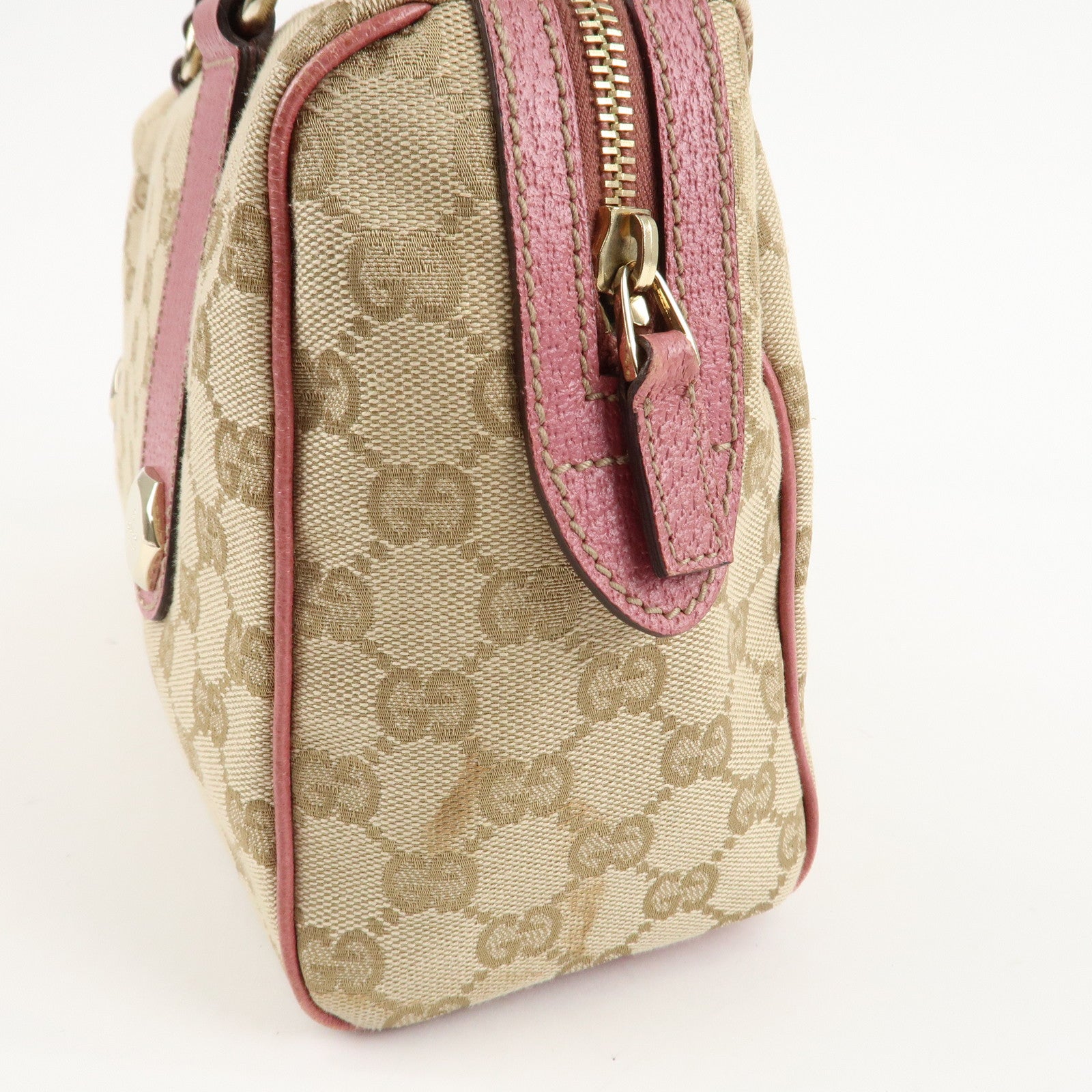 GUCCI GG Canvas Leather Mini Boston Bag Beige Pink 152457