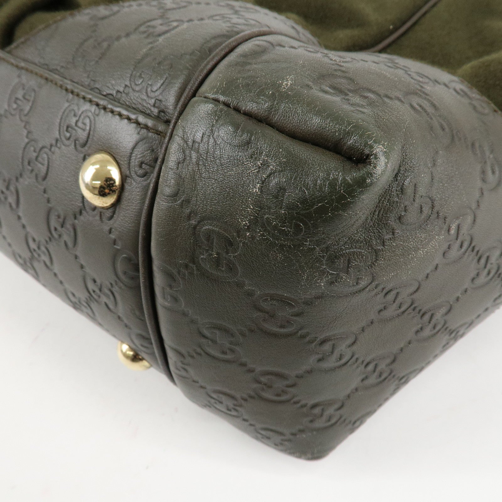 GUCCI Guccisima Wool Guccisima Leather Tote Bag Olive 257290 Used