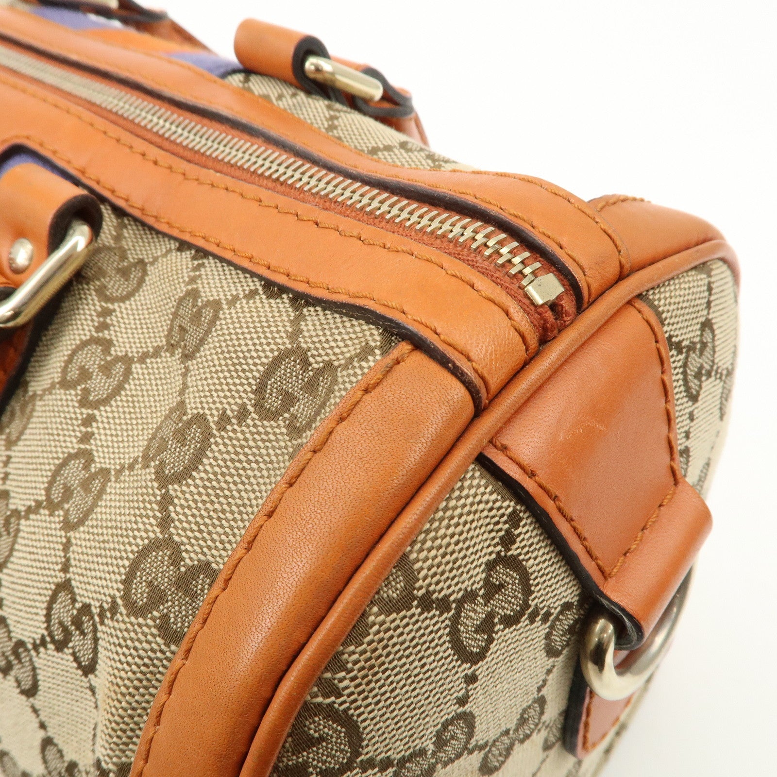 GUCCI Sherry GG Canvas Leather 2Way Boston Bag Orange 247205 Used