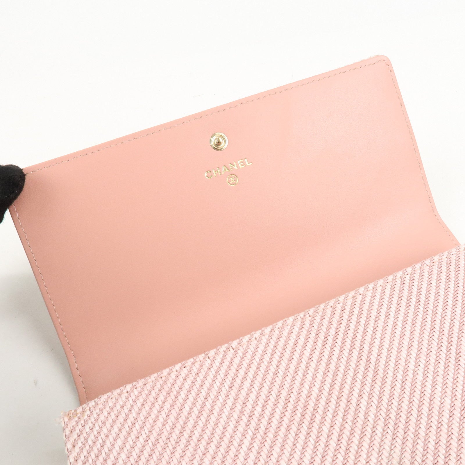 CHANEL Deauville Canvas Bi-fold Long Wallet Pink A80056