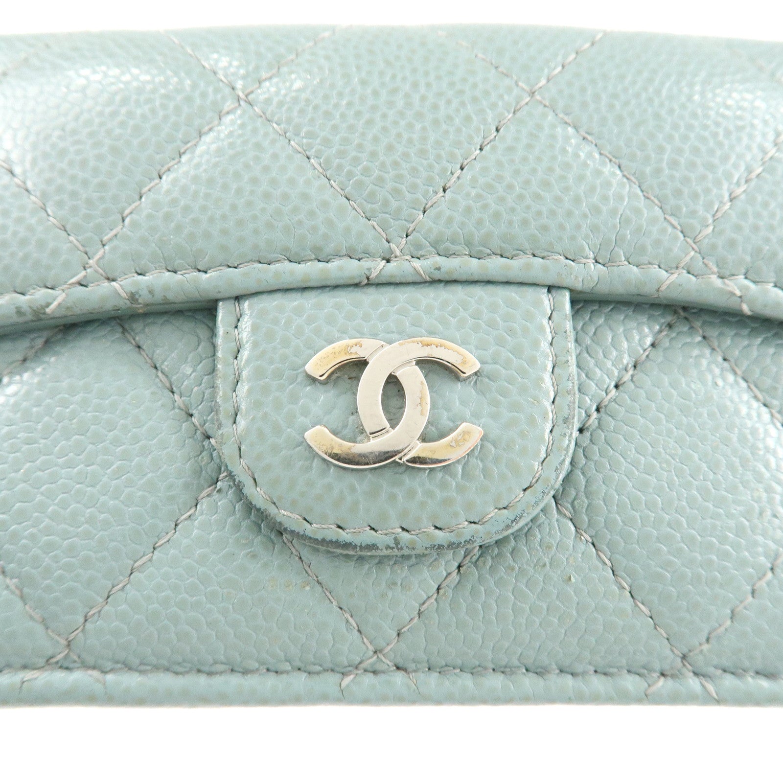 CHANEL Matelasse Caviar Skin Tri-fold Wallet Blue 60809