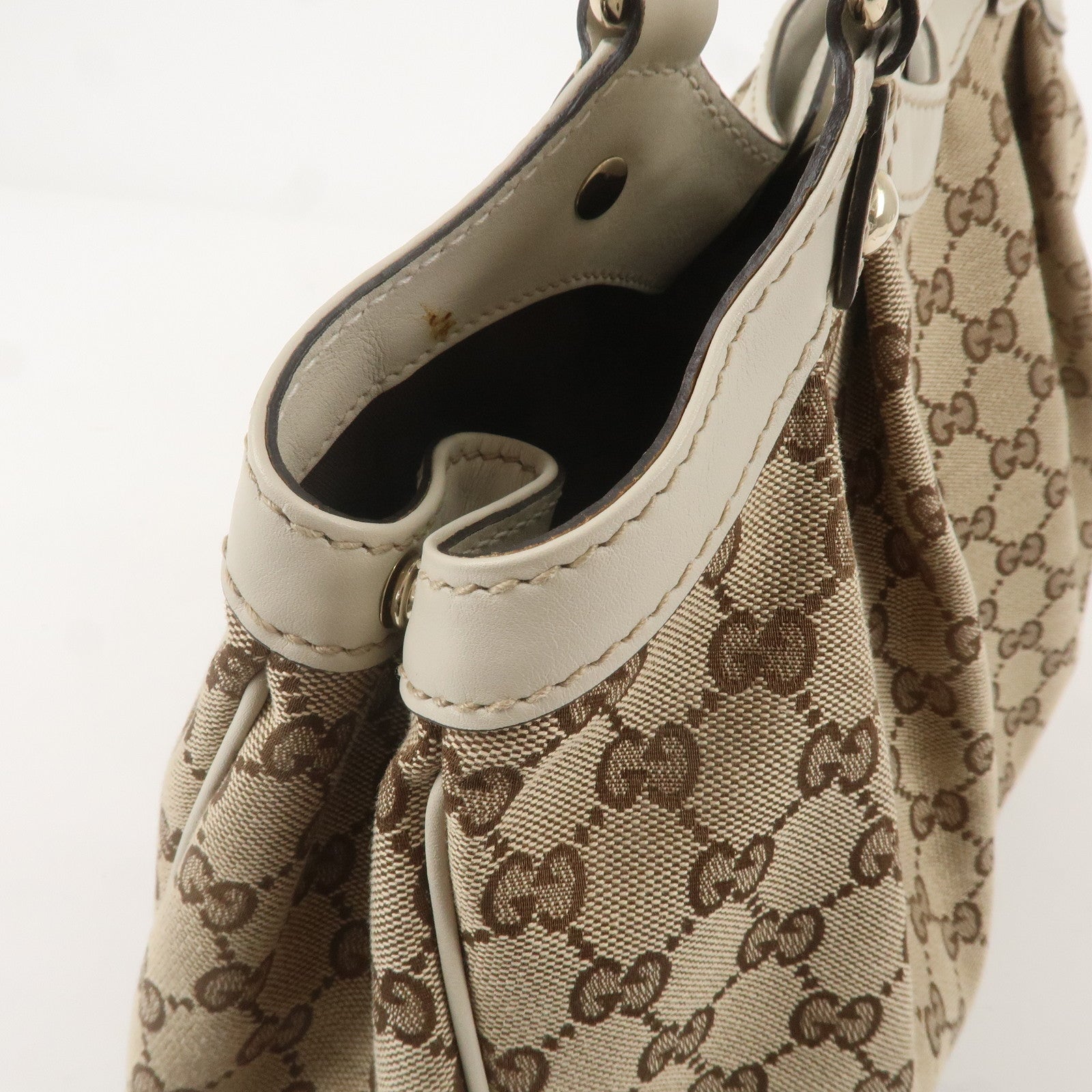 GUCCI Sukey GG Canvas Leather Tote Bag Beige Ivory 211944