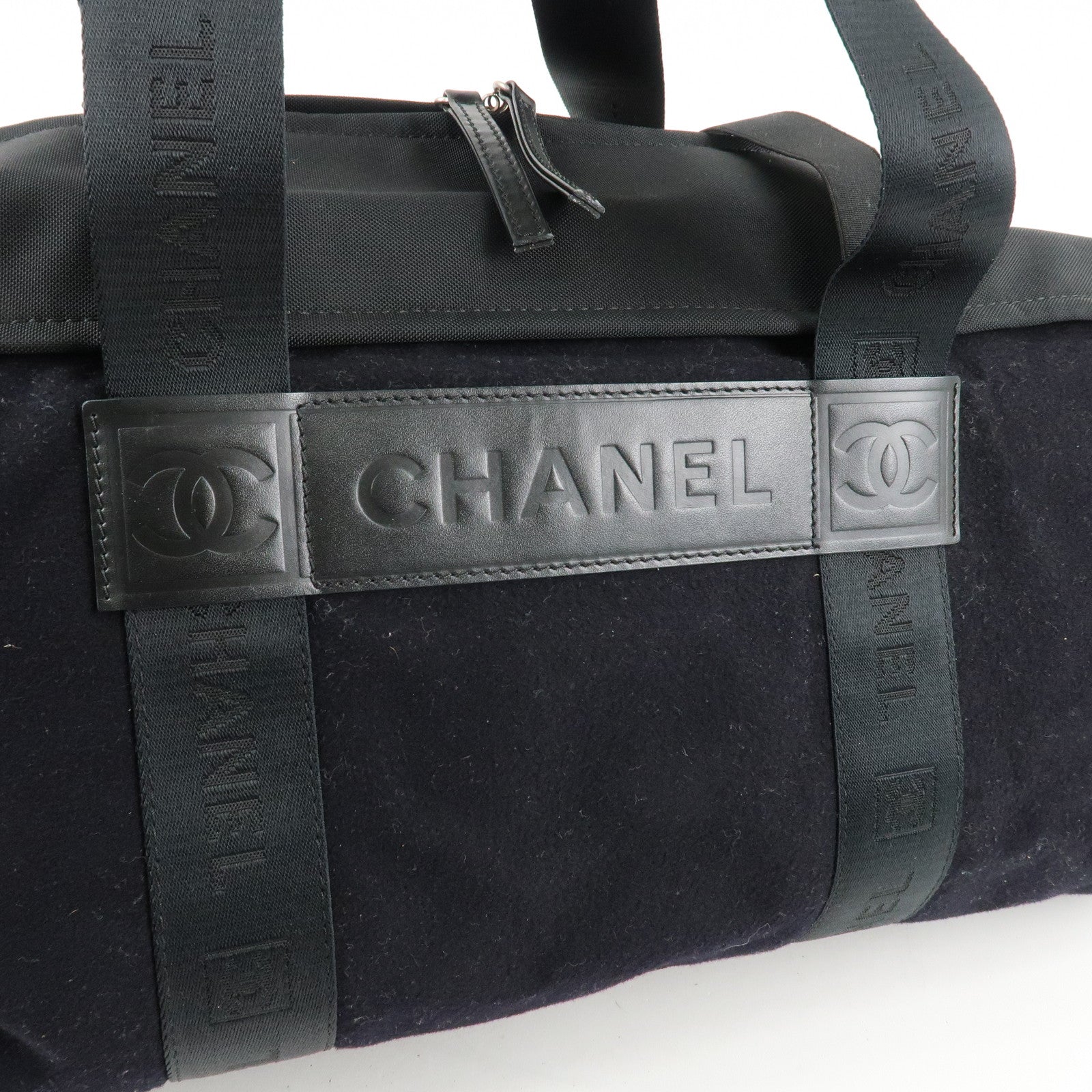 CHANEL Sports Line Felt Nylon Leather Boston Bag Black