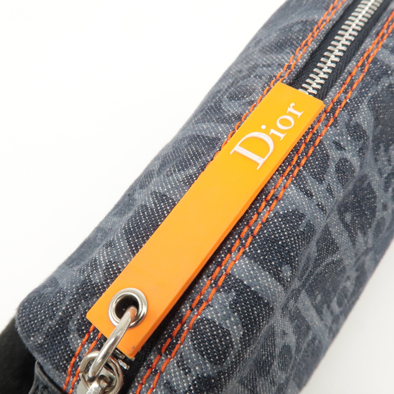 Chiristian Dior Flight Line Trotter Canvas Leather Pouch Navy Used