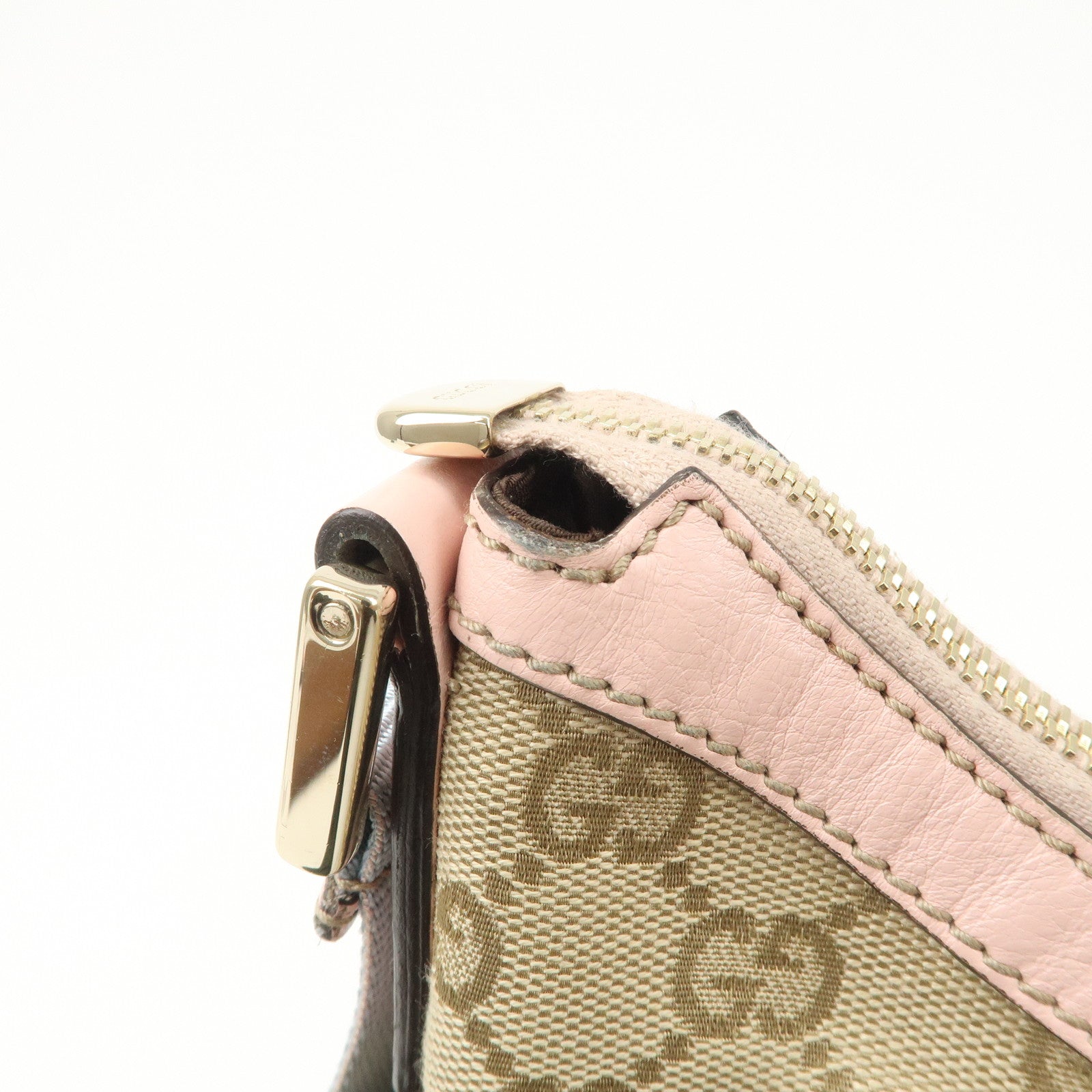 GUCCI GG Canvas Leather Shoulder Bag Beige Pink 181092 Used