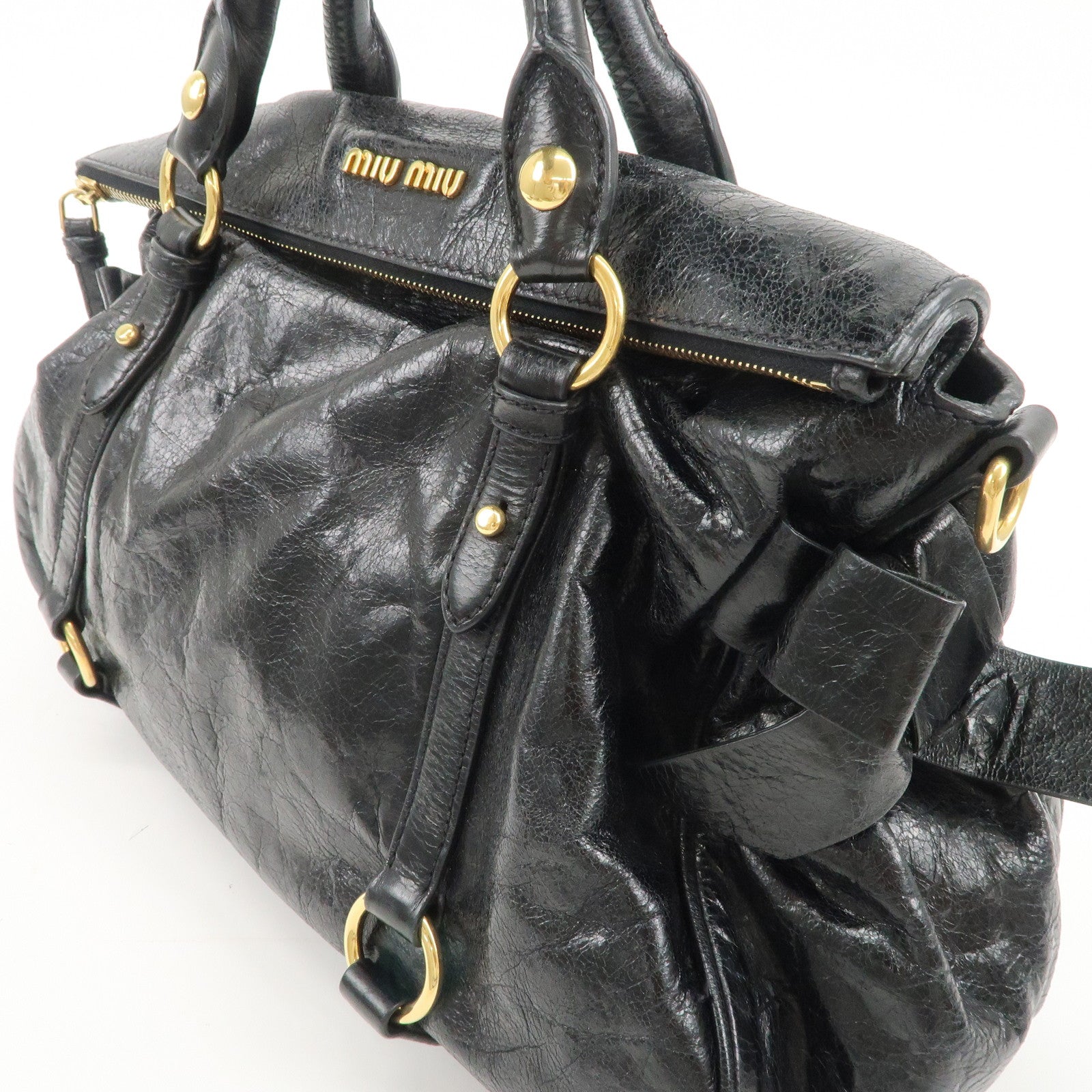 MIU MIU Leather 2Way Shoulder Bag Hand Bag Black RT0365 Used