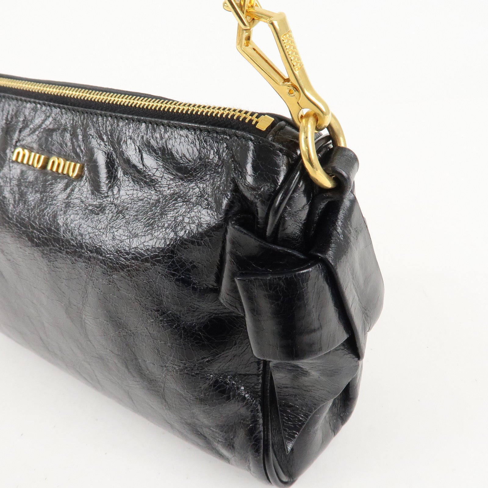 MIU MIU Leather Shoulder Bag Hand Bag Black