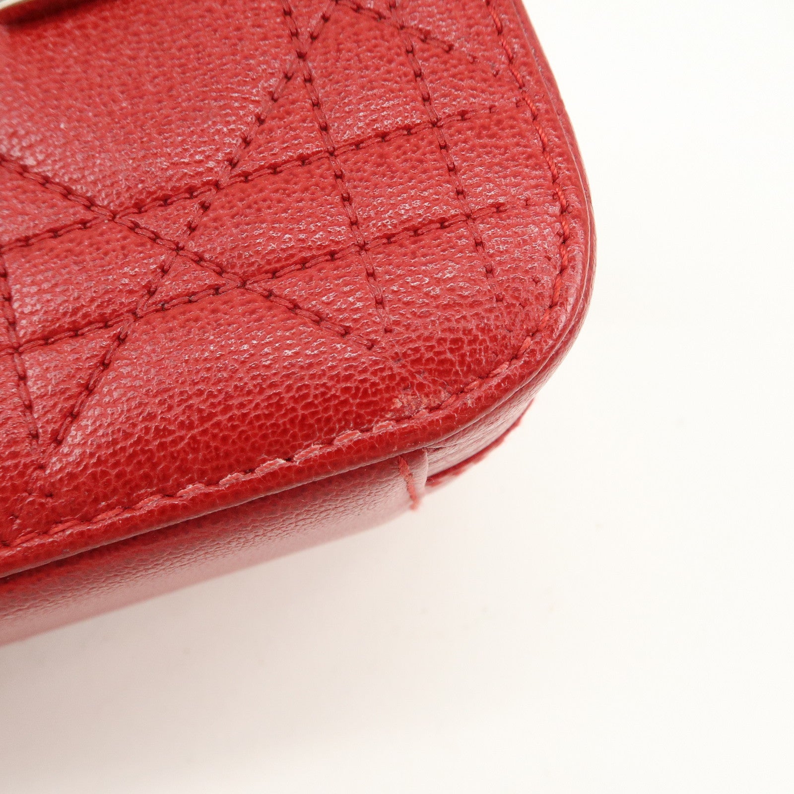 Christian Dior Leather Cannage Vanity Bag Hand Bag Red