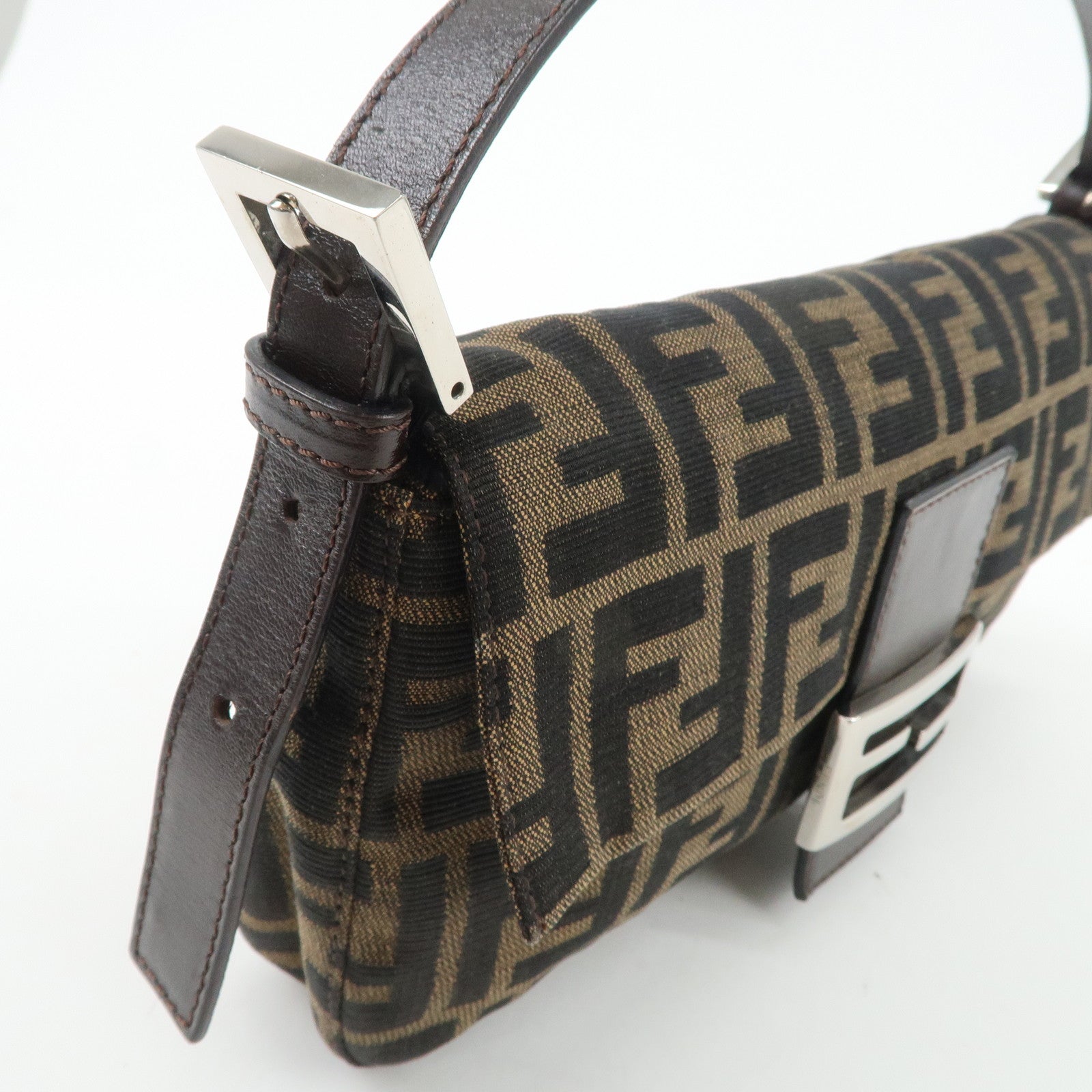 FENDI Mamma Baguette Zucca Canvas Leather Shoulder Bag 26424