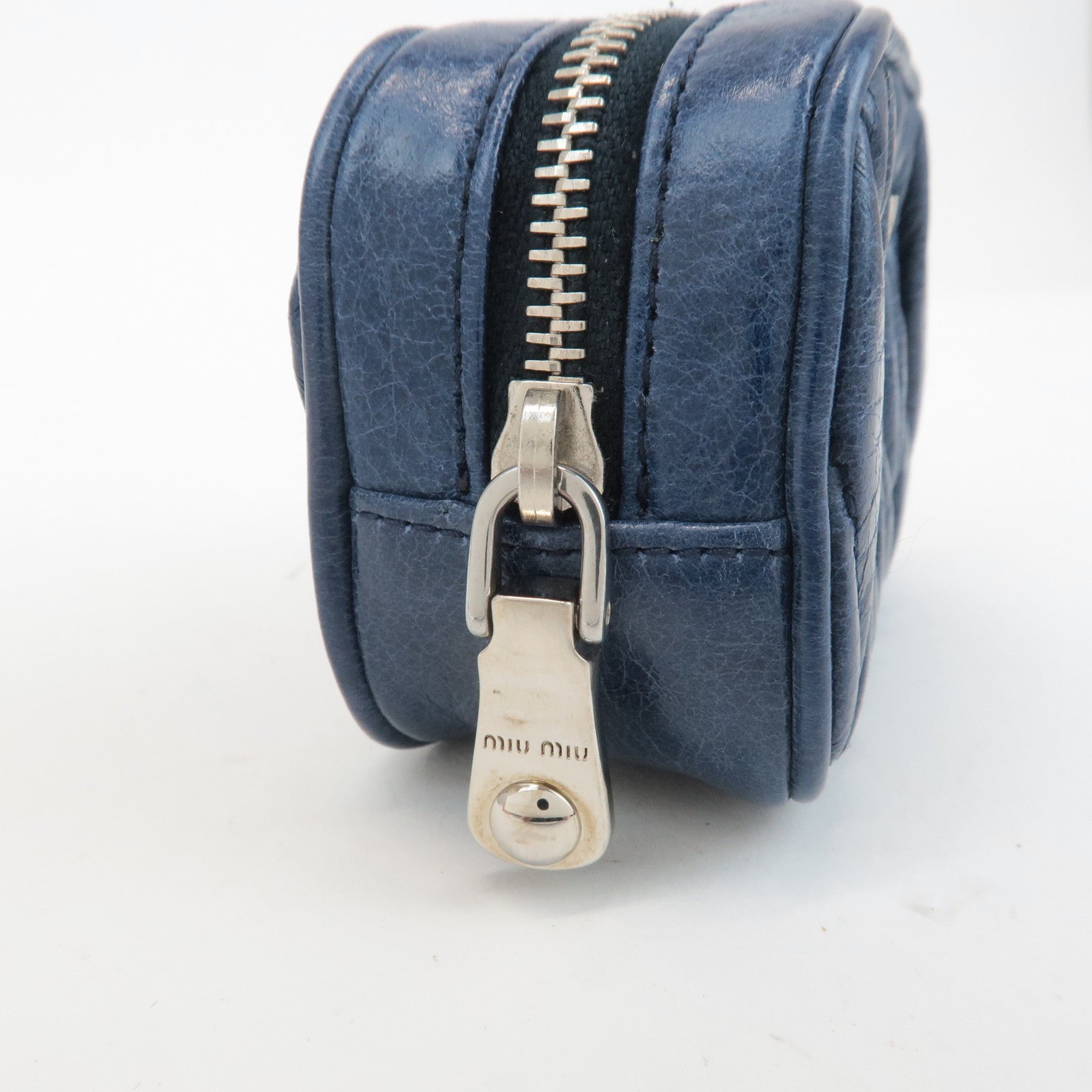 MIU MIU Matelasse Leather Pouch Blue Silver Hardware 5M1353