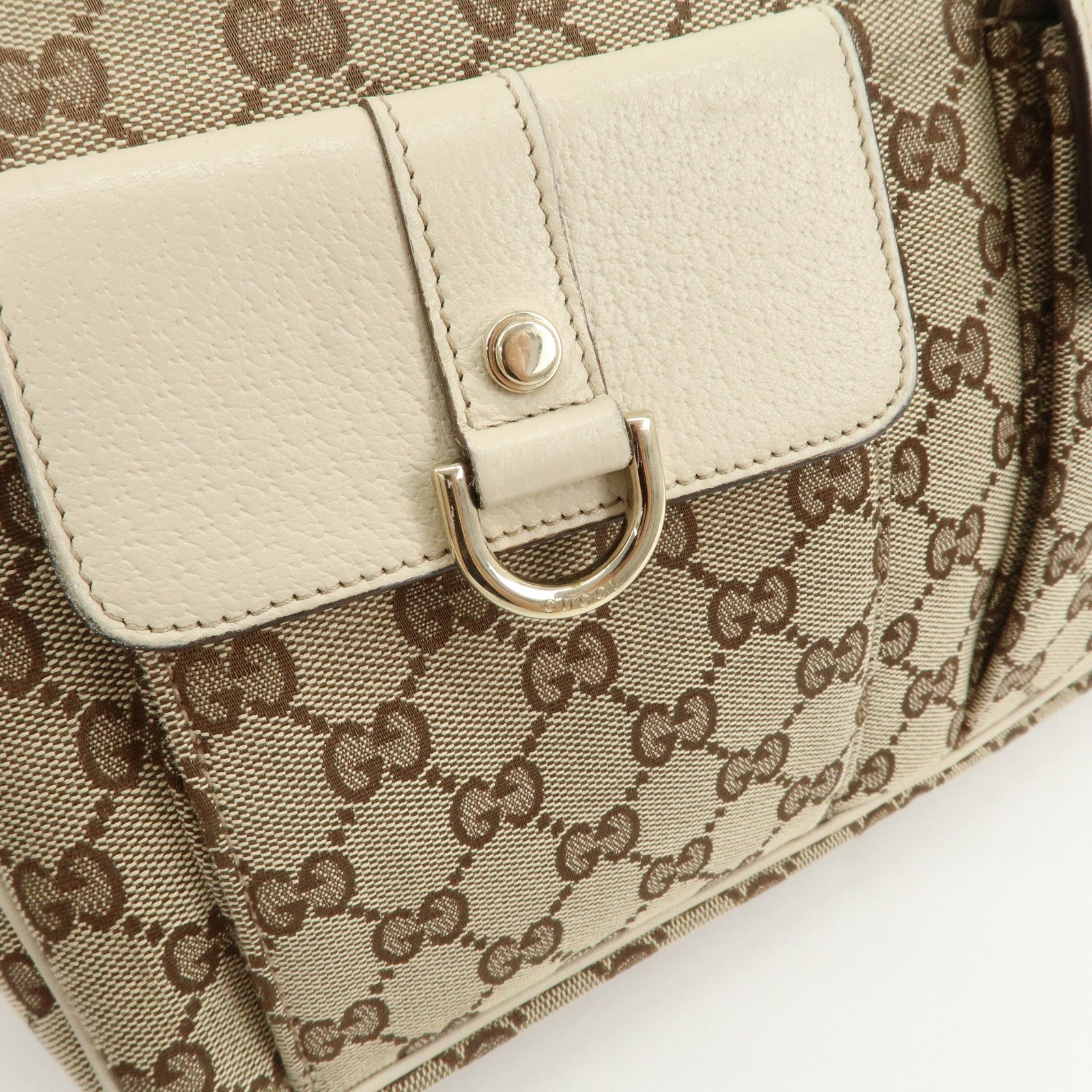 GUCCI GG Canvas Leather Shoulder Bag Beige Ivory 153025 Used