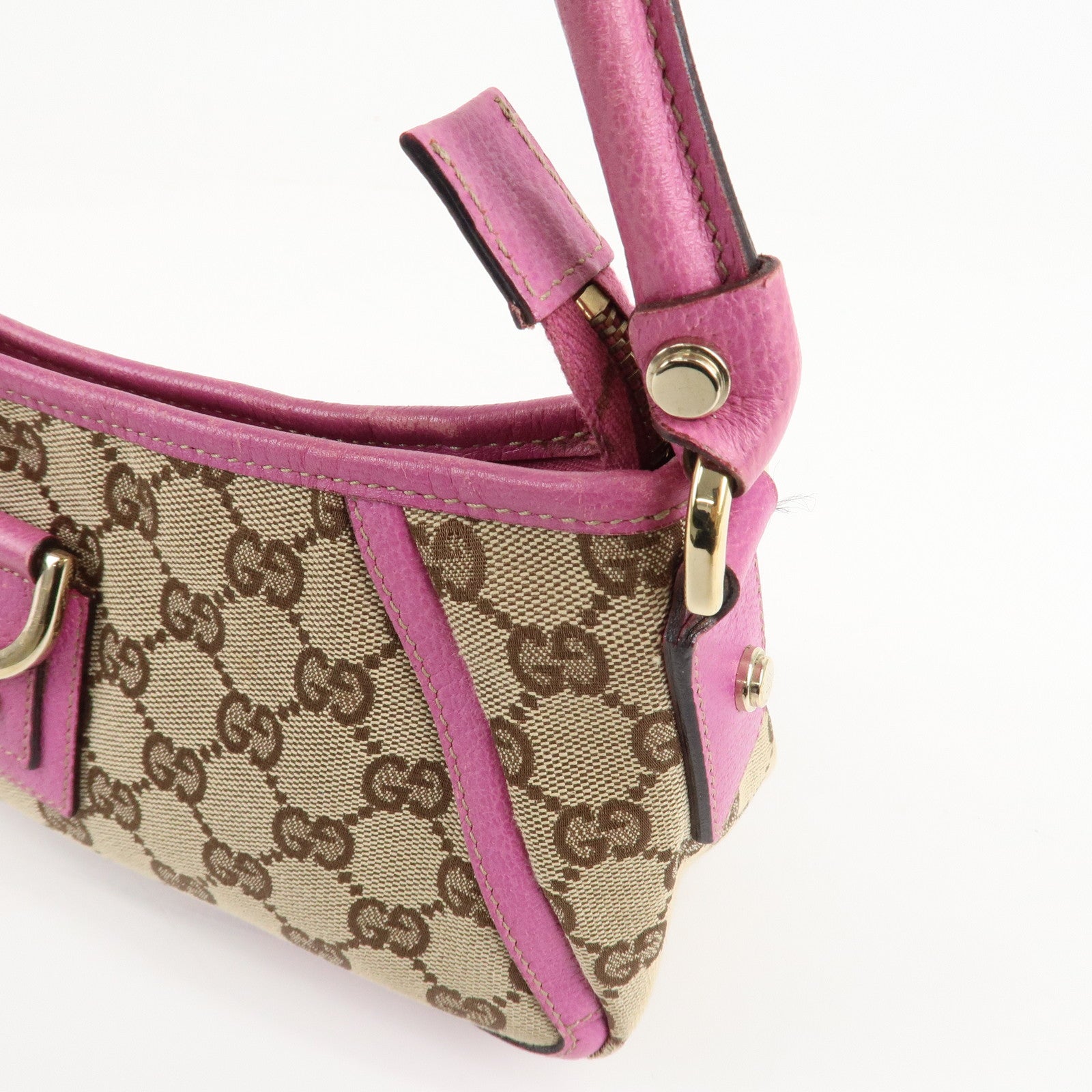 GUCCI Abbey GG Canvas Leather Shoulder Bag Pink Beige 130939 Used