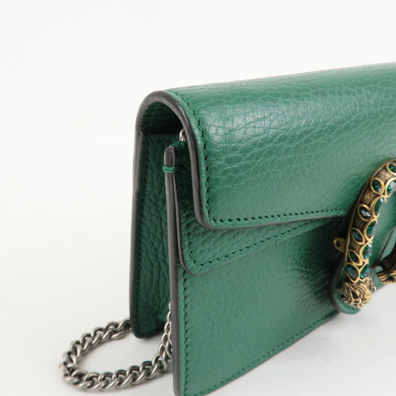 GUCCI Duonissos Leather Chain Shoulder Bag Green 476432