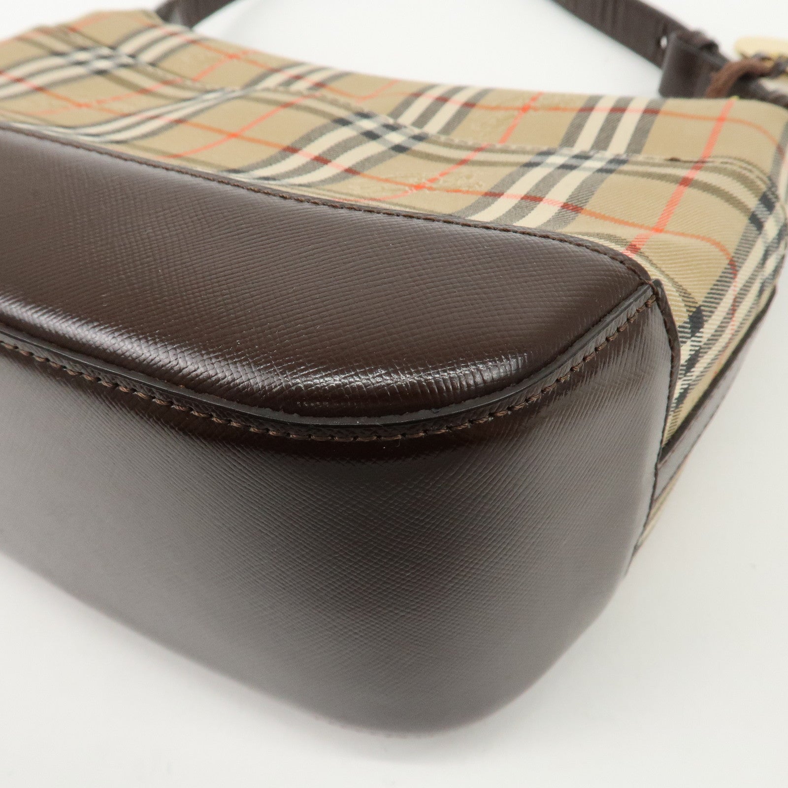 BURBERRY Nylon Leather Nova Plaid Shoulder Hand Bag Beige Black