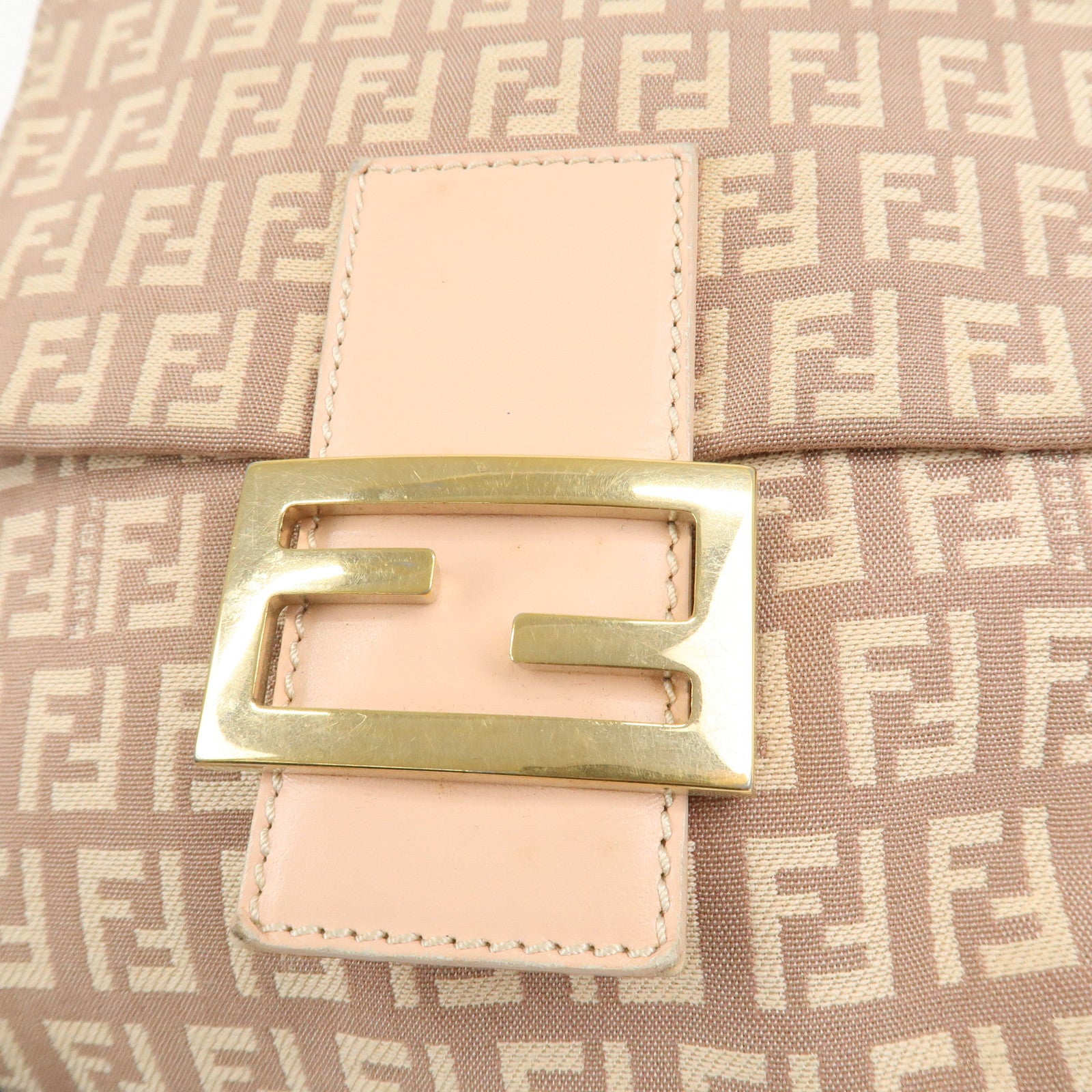 FENDI Zucchino Canvas Leather Shoulder Bag Pink Beige 8BT075 Used