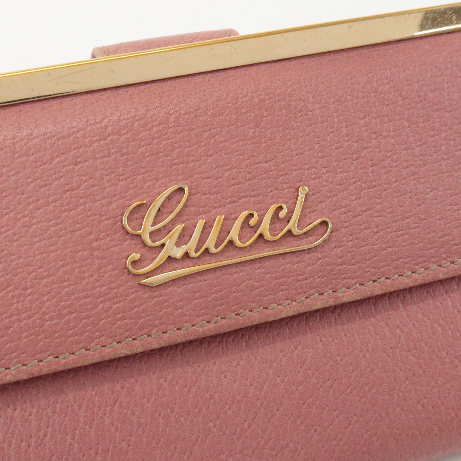 GUCCI Leather Bi-fold Long Wallet Pink 170370 Used