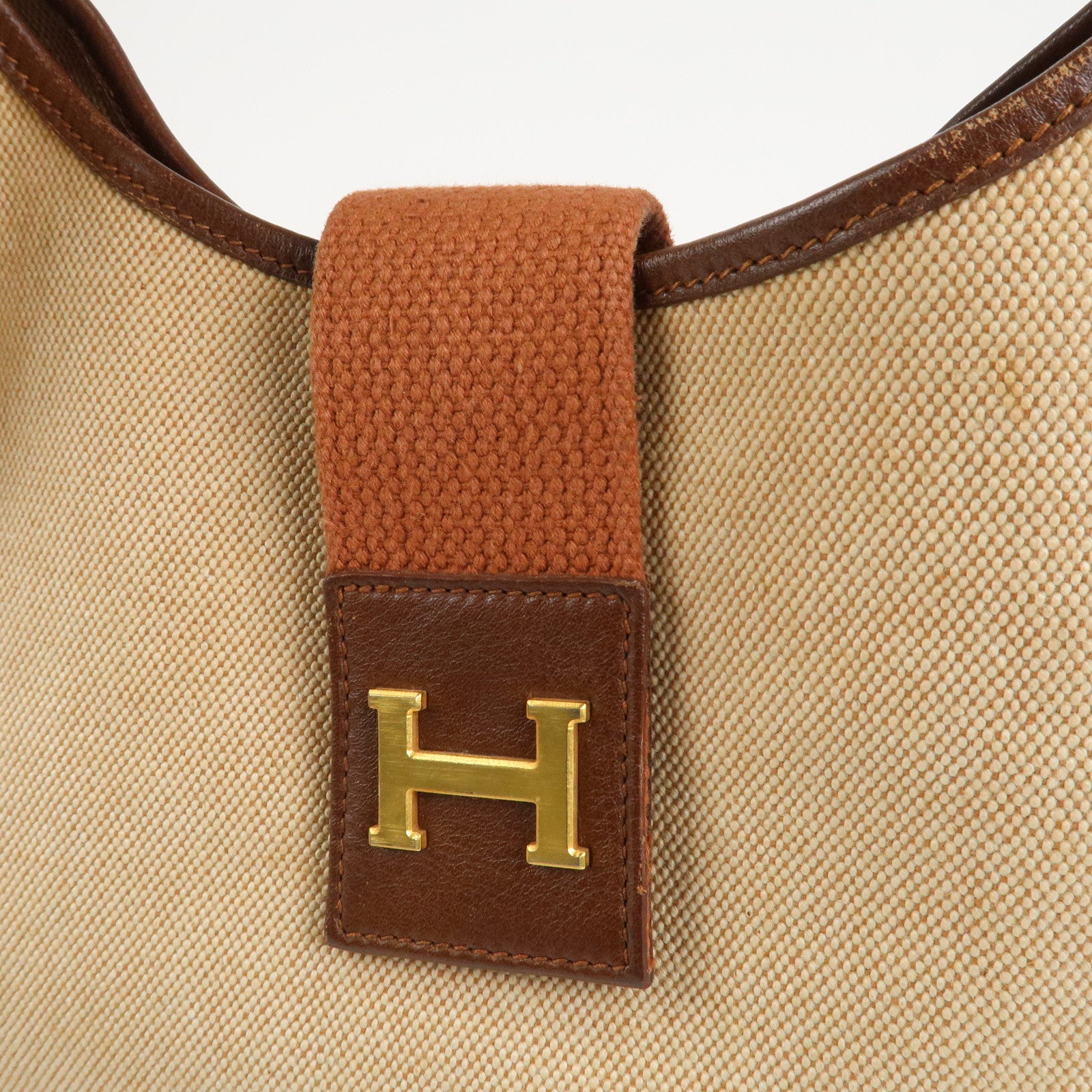 HERMES Toile Ash Leather Sako Shoulder Bag 〇E Stamped Natural Used