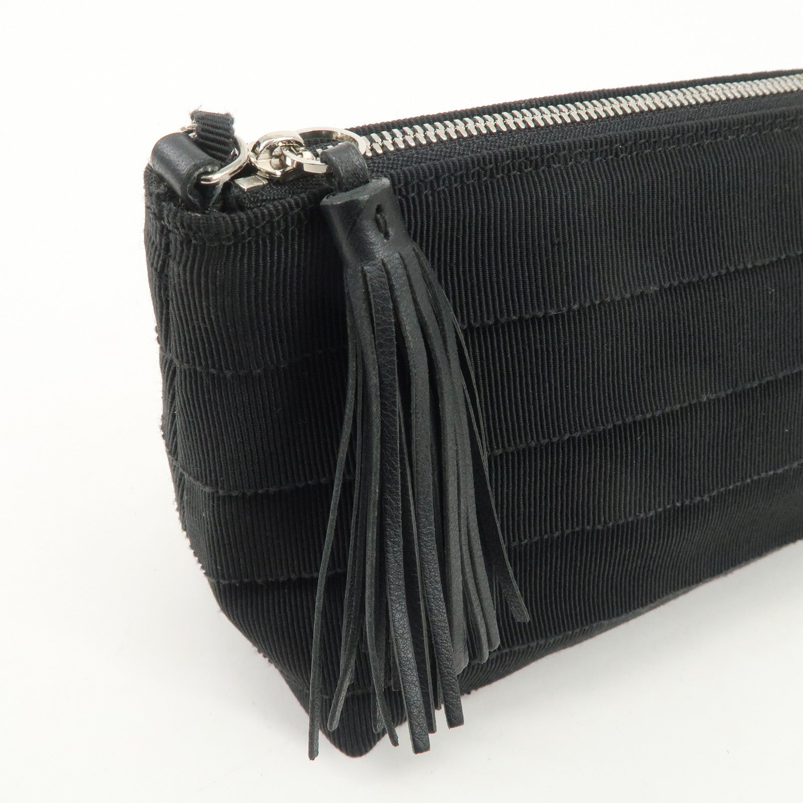 Ferragamo Canvas Leather Chain Shoulder Bag Black Silver HDW Used