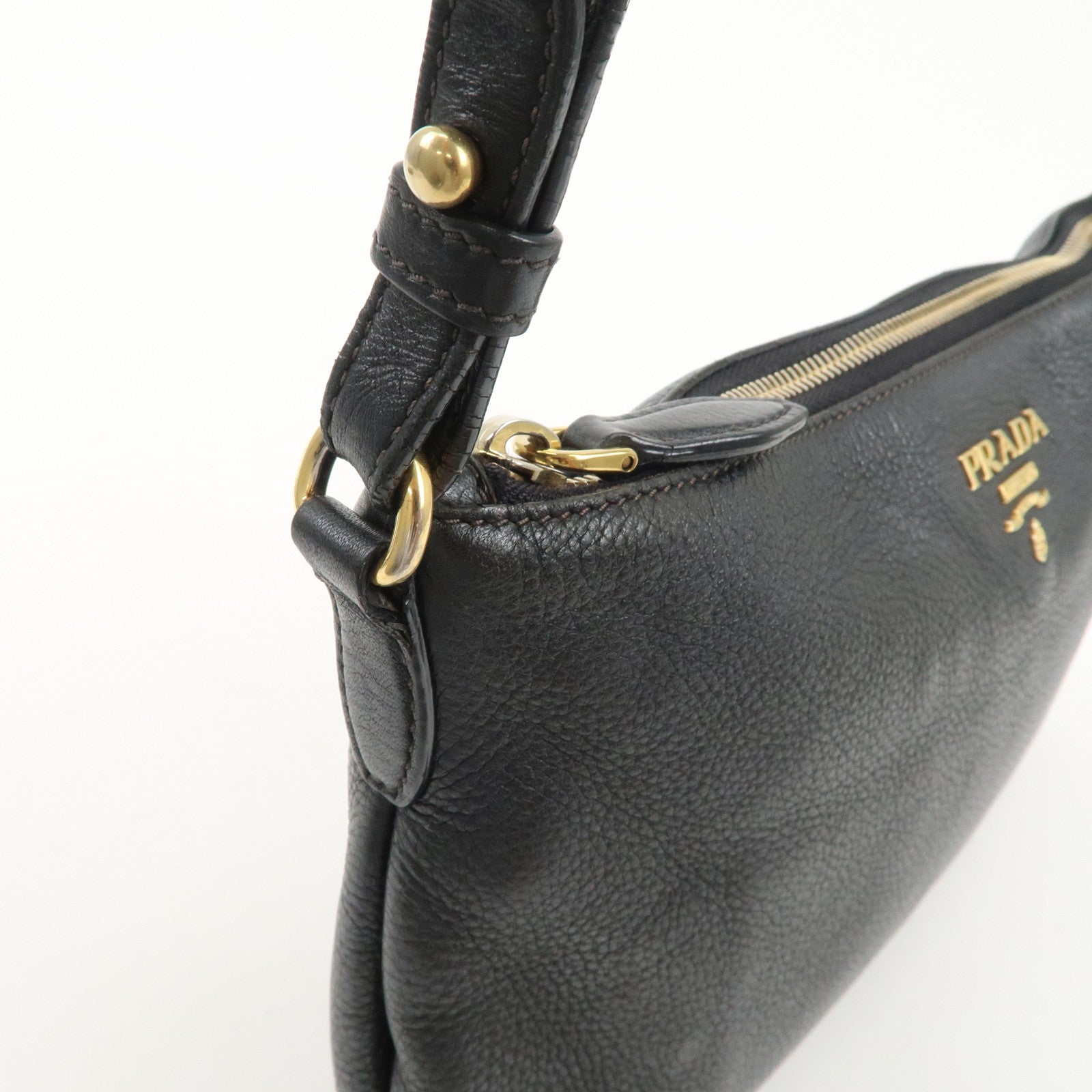 PRADA Leather Shoulder Bag Crossbody Bag Purse Pouch Black 1BH050 Used