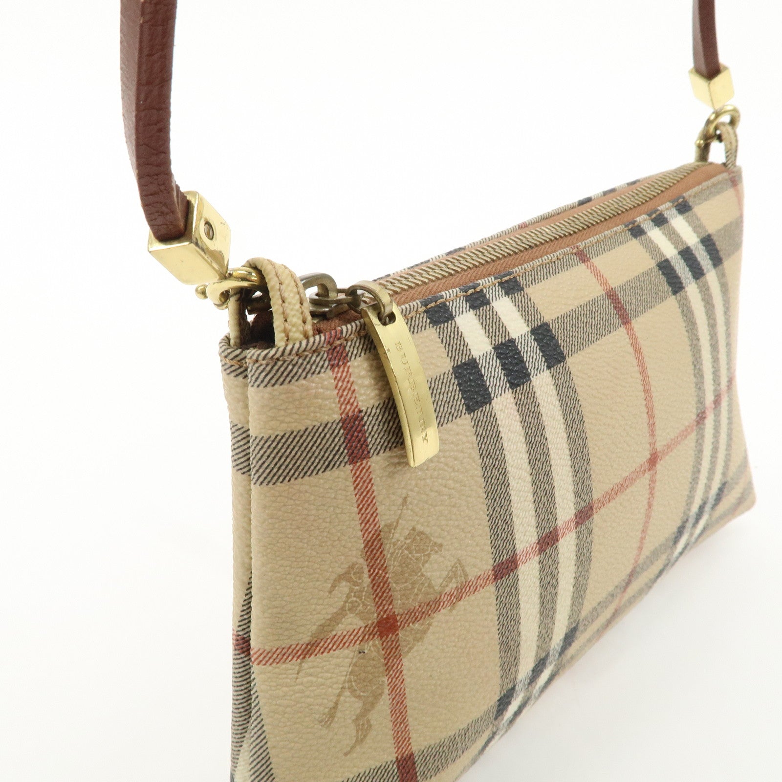 BURBERRY Leather Nova Plaid Shoulder Bag Beige Brown