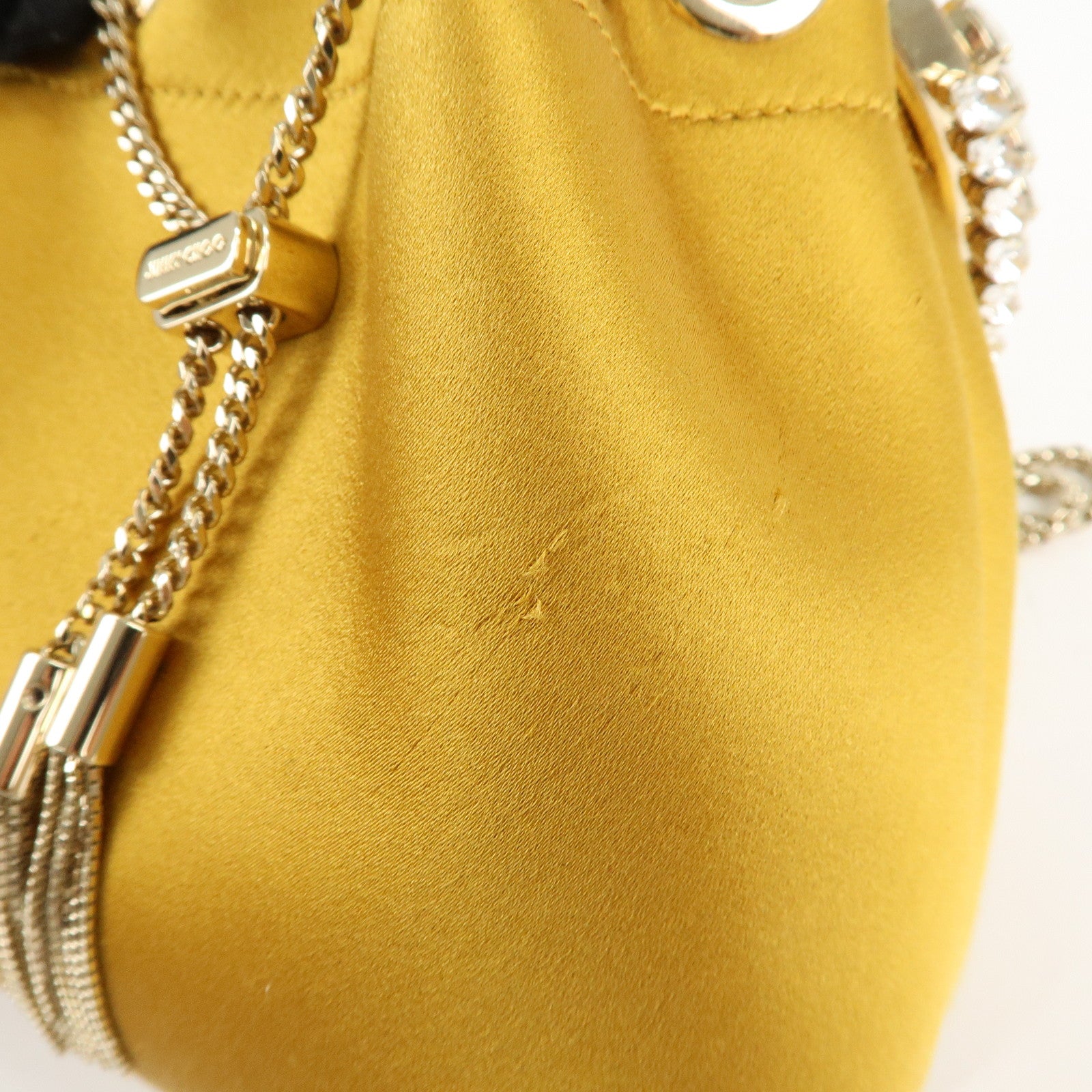 JIMMY CHOO Satin Bijou BonBon Bucket Bag Chain Shoulder Bag Used