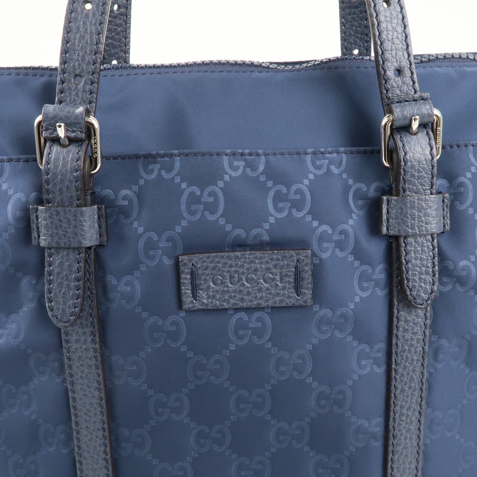 GUCCI GG Nylon Leather 2Way Bag Tote Bag 387067 Navy