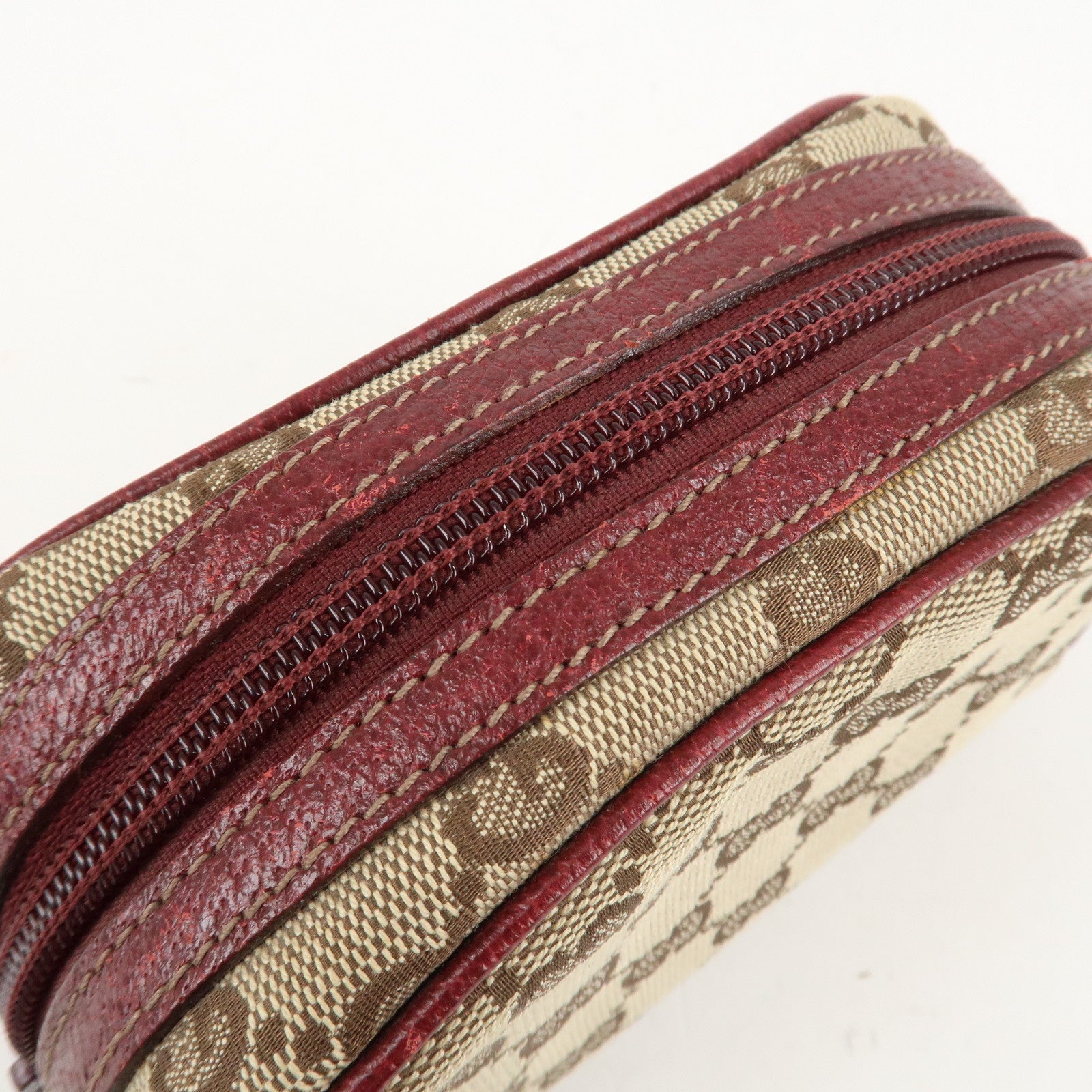 GUCCI GG Canvas Cosmetic Pouch Beige Bordeaux 120978