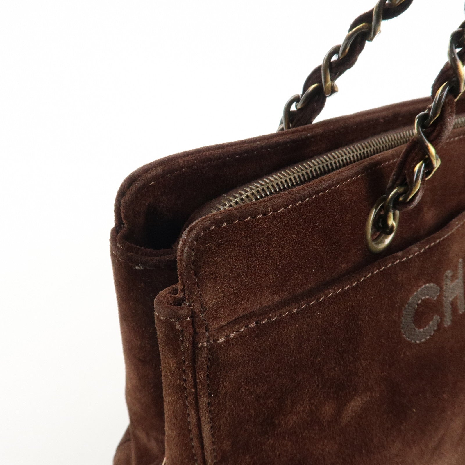 CHANEL Suede Chain Hand Bag Shoulder Bag Tote Bag Brown