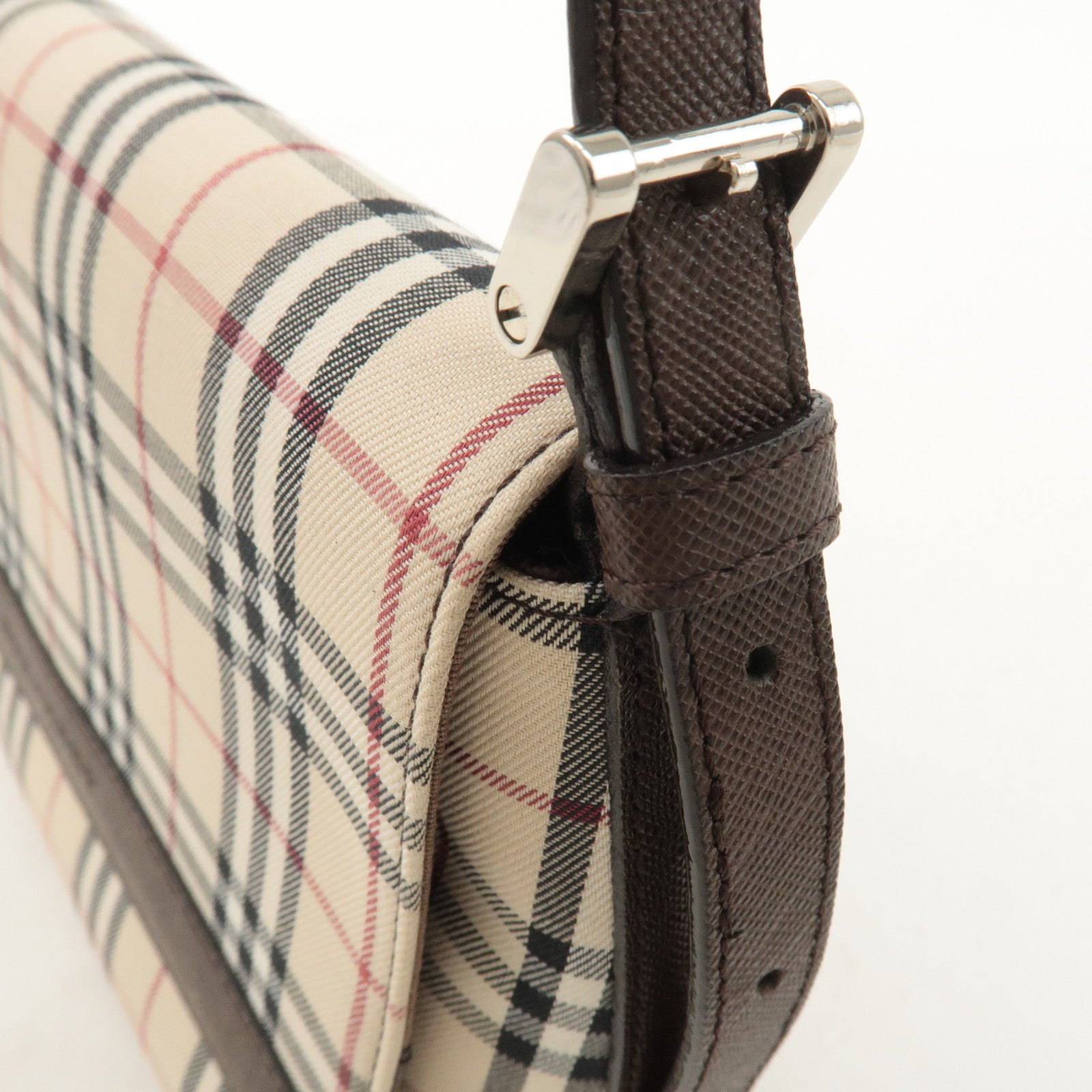 Burberry Nova Plaid Canvas Leather Shoulder Bag