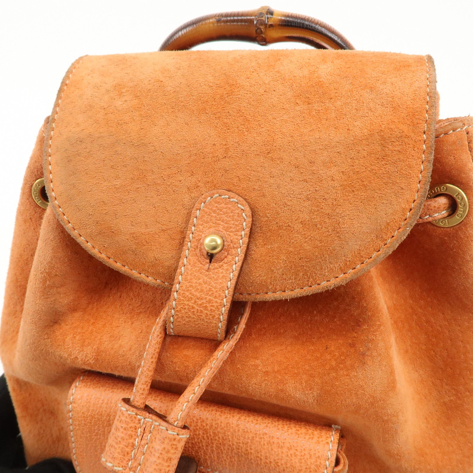 GUCCI Bamboo Suede Leather Back Pack Orange 003.1705.0030 Used